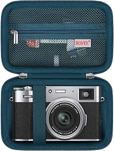 BOVKE Carrying Case for Fujifilm X100VI / X100V / X-E5 Digital Camera, Extra Mesh Pocket for Fuji Camera Accessories Charging Cables, Blue