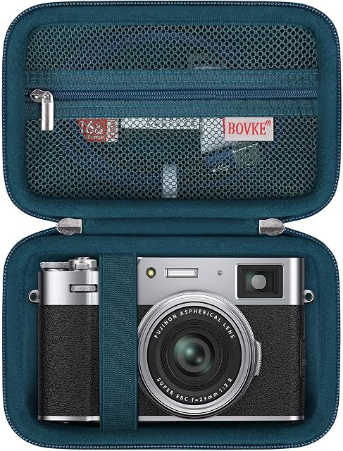 BOVKE Carrying Case for Fujifilm X100VI / X100V / X-E5 Digital Camera, Extra Mesh Pocket for Fuji Camera Accessories Charging Cables, Blue
