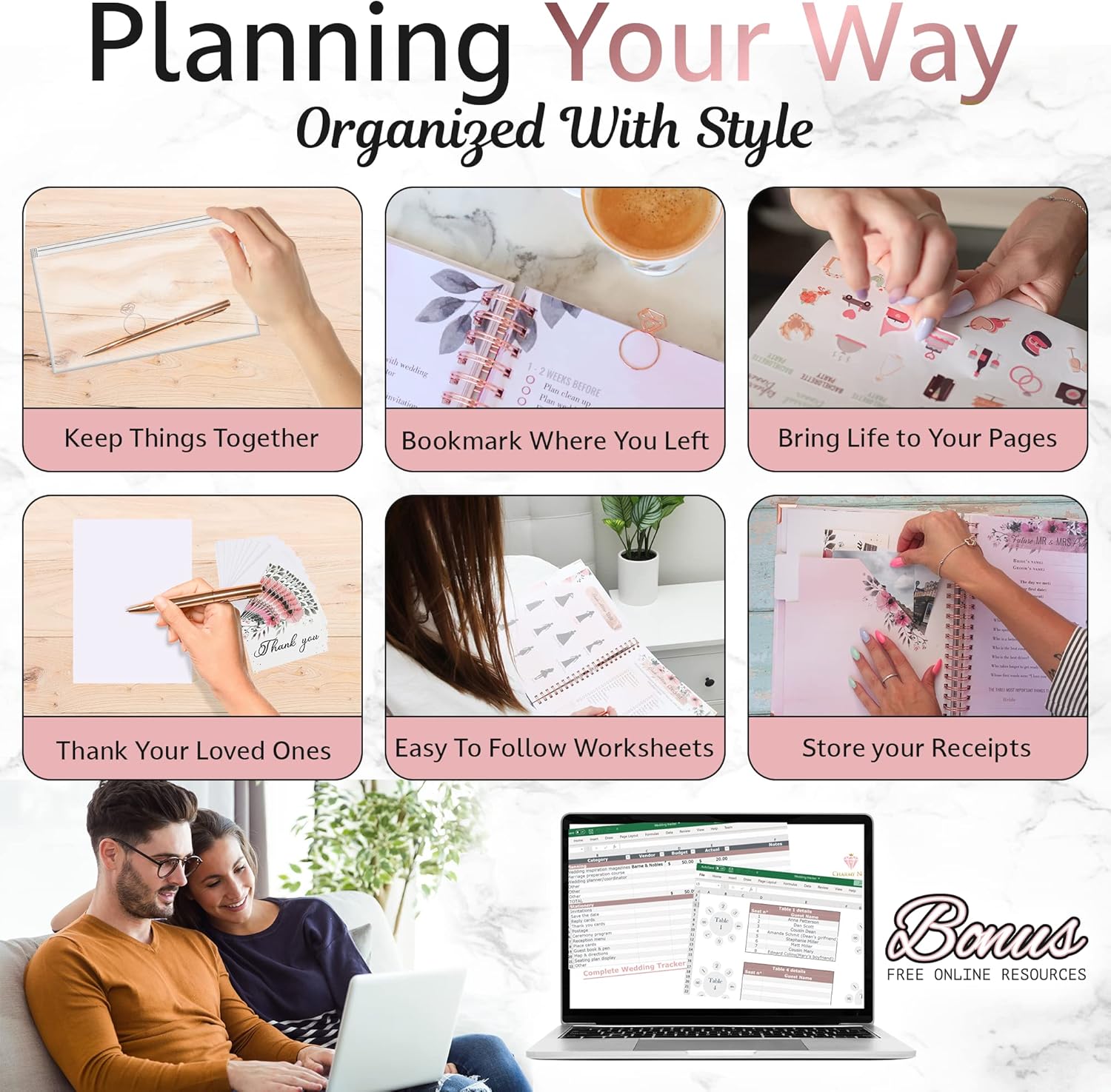 Wedding Planner Book Rose Gold - Ideal Bridal Planning Journal Set with Checklists, Undated Calendar, Accessories, Luxury Box & Online Tools - Perfect Future Mrs Gifts