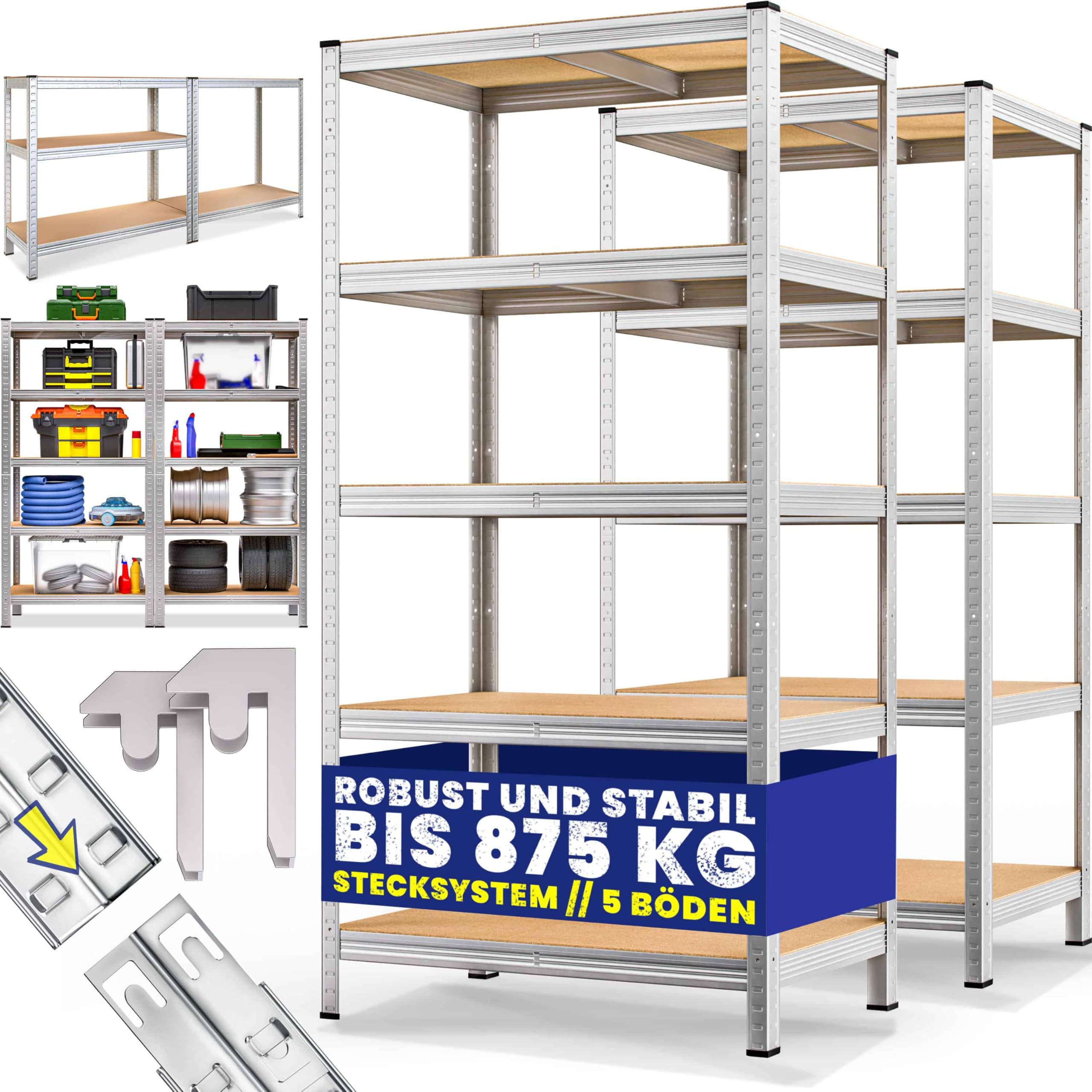 Monzana® 2X Schwerlastregal XL 180x90x60cm 1750kg 5 MDF-Platten Regal Lagerregal Kellerregal Steckregal Werkstattregal