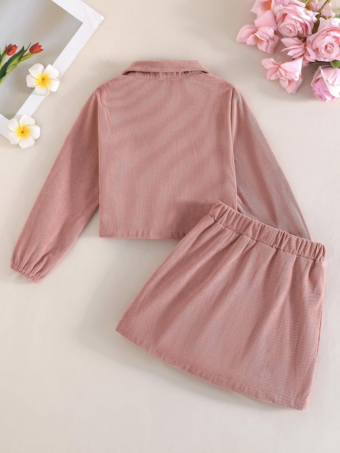 Girls 2 Piece Fall Outfits Corduroy Jacket and Skirt Set