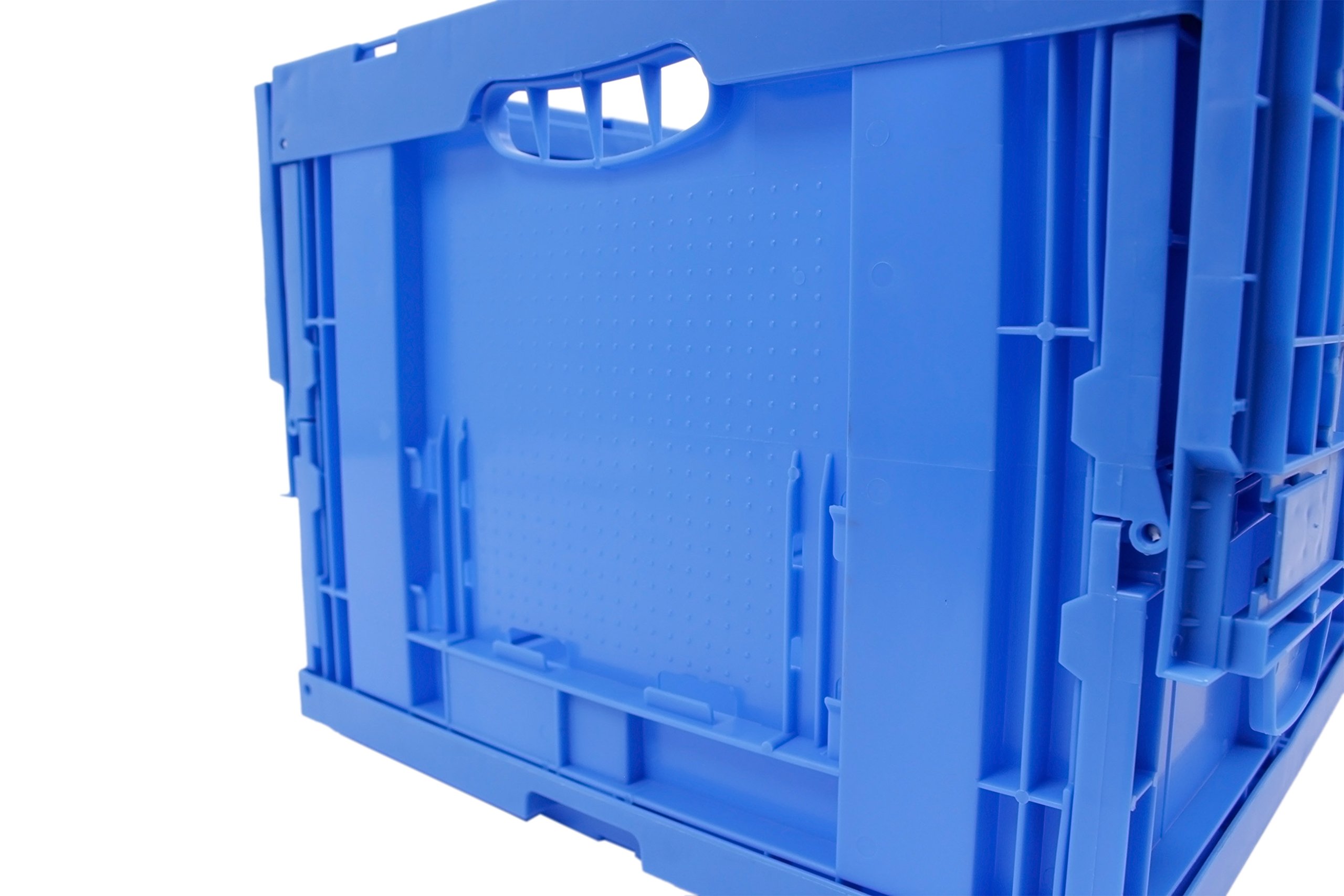 Caja plegable con tapa, resistente y grande 60L, contenedor de transporte, caja de almacenamiento para compras, Fabricada en Alemania, Etiqueta Ecológica, 60x40x33 cm, azul | Estabilidad probada por TÜV. Fabricado en Alemania