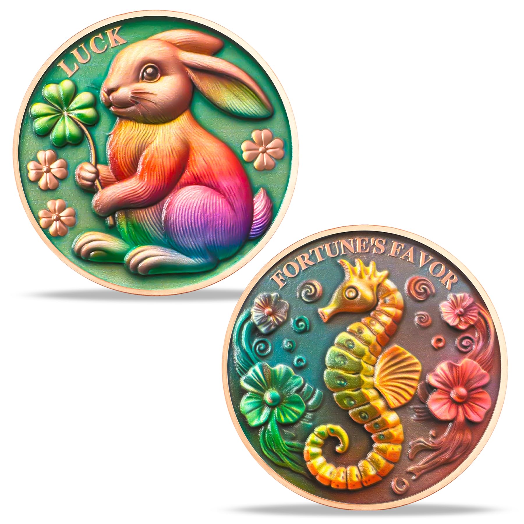 BHealthLife Colorful Lucky Coins with Rabbit and Seahorse Design- Four Leaf Clover Coins for Good Luck - Lottery Ticket Scratcher Tool Good Luck Gifts