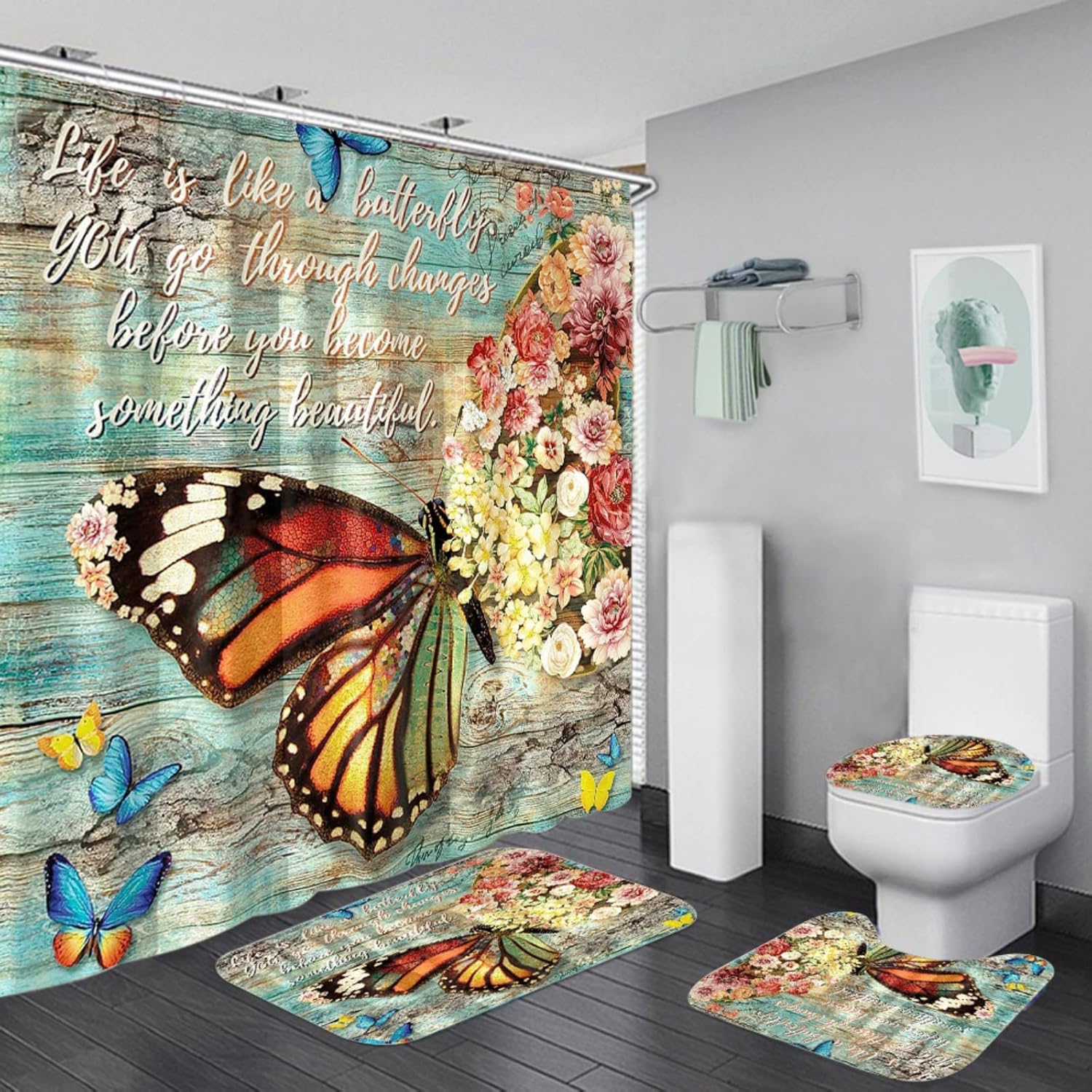 Amazon.com: Vintage Wildflower Shower Curtain Set Relax Soak Unwind ...