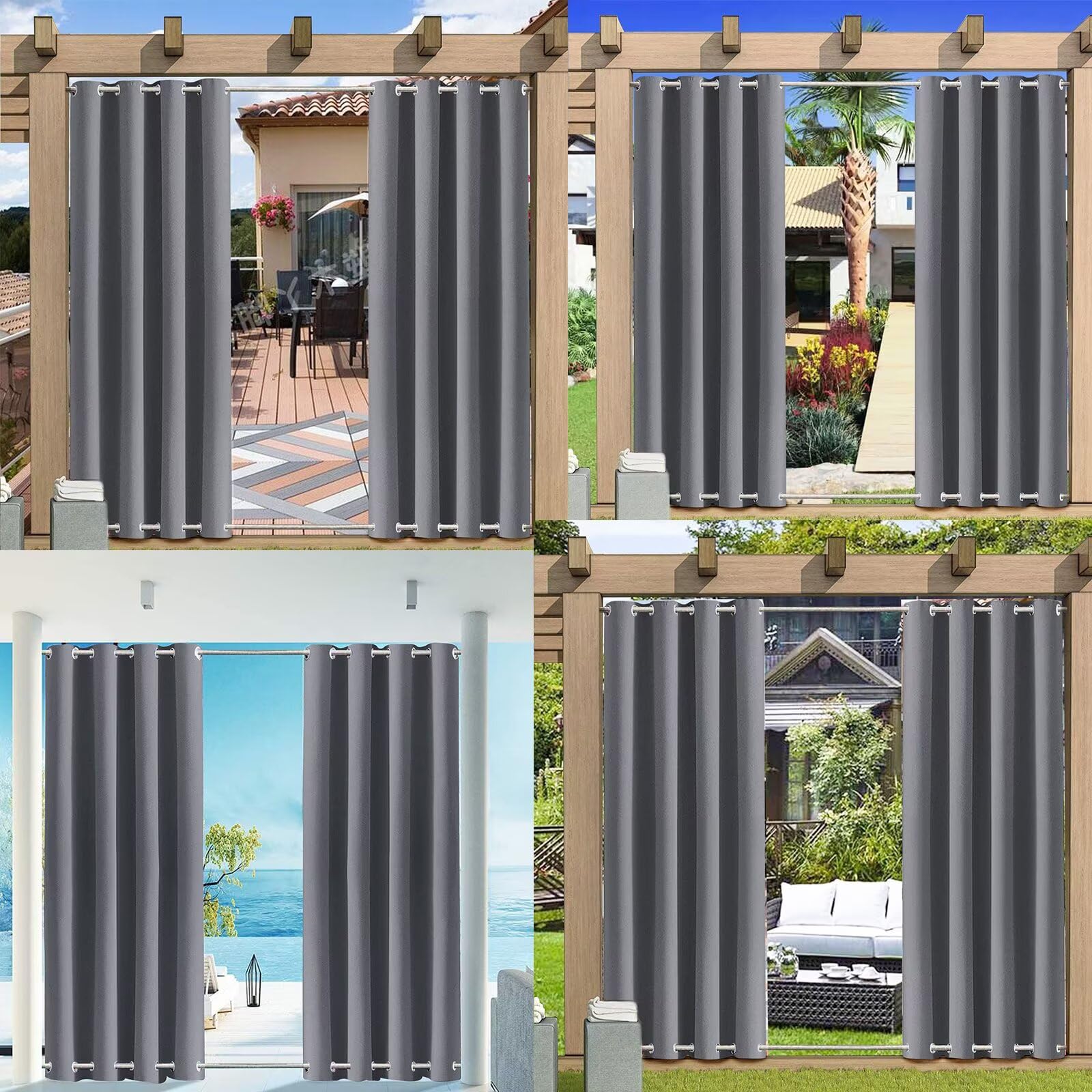 Tende per Pergola Impermeabili Con Anelli Antracite L250xA200cm 1 Pannelli