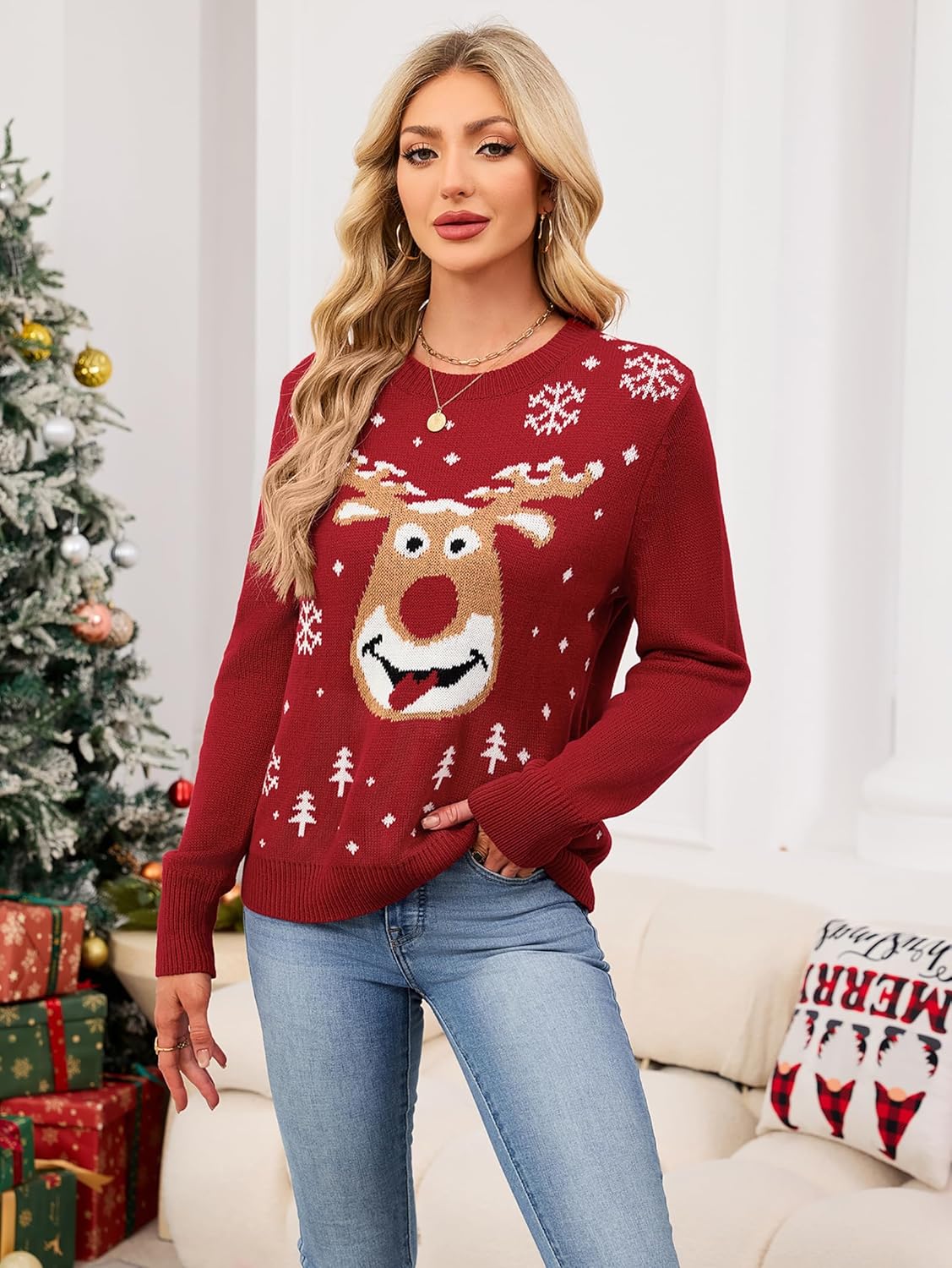 SunnyMelody Women’s Ugly Christmas Sweater,Cute Ribbed Knit Crewneck Pullover,2025 Fall Winter Tops - Image 4