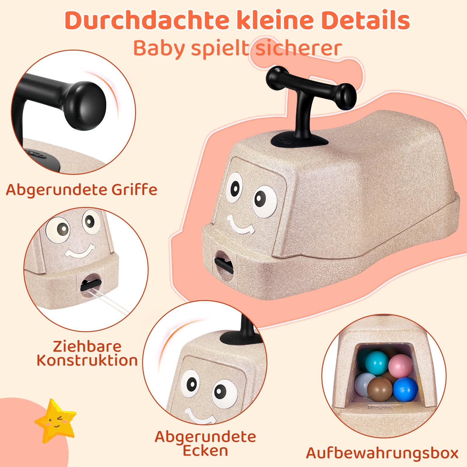 MAMIZO 5 in 1 Rutschauto ab 1 Jahr, Babyrutscher mit 4 PCS Geräuschlose Räder, Babyroller bis 20kg, Babyrollbrett, EPP, Baby Walker, Wippauto, Rutschfahrzeug, Baby Spielzeug Rutschauto, Indoor, Beige