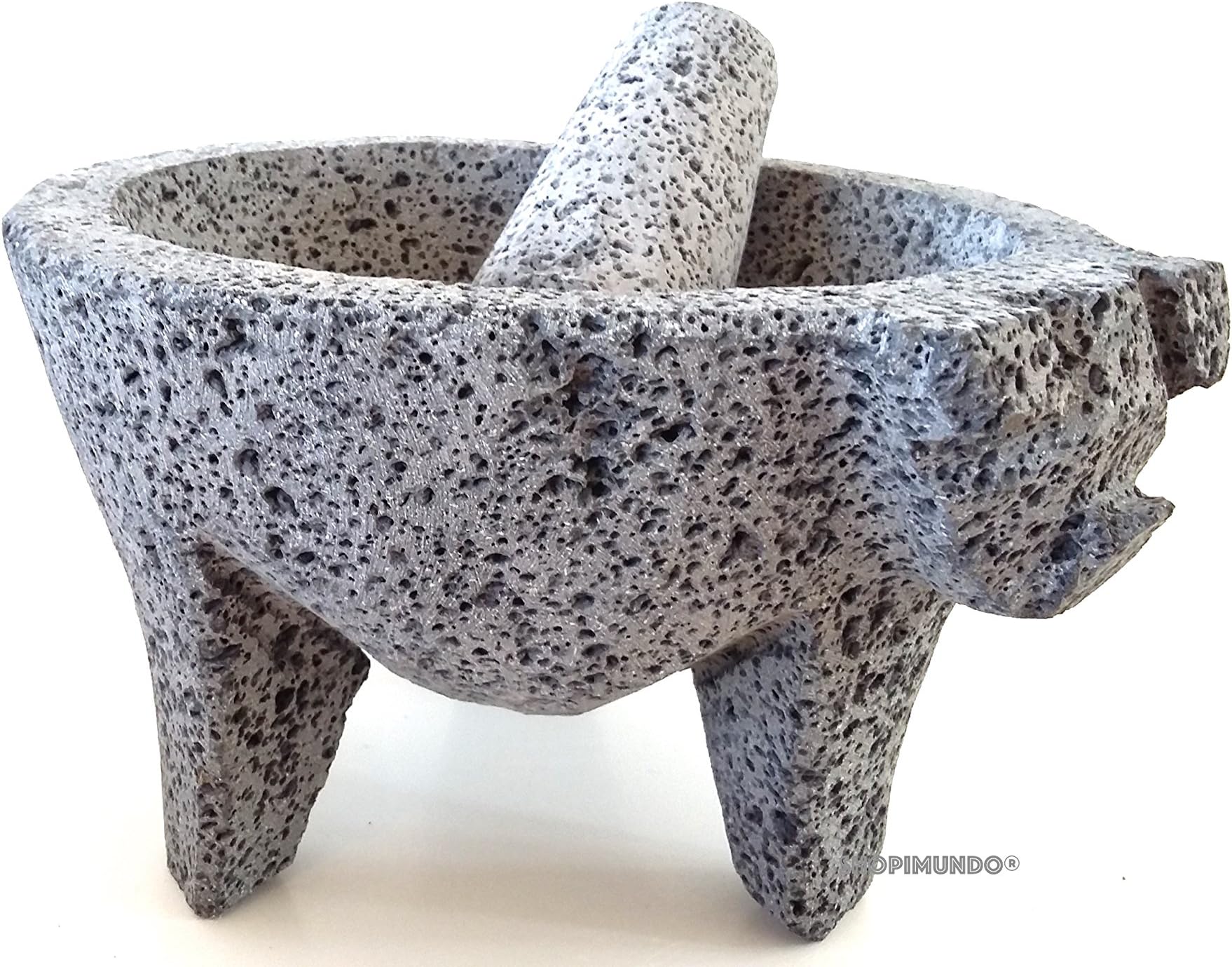 Authentic Large Mexican Molcajete Pig Head Style Made of Lava Stone 8โ. Mortar And Pestle Set. Guacamole Salsa Bowl. Uniquely Mexican Handcraft Lava Rock Cooking Tool. BETTER EACH TIME YOU USE IT!