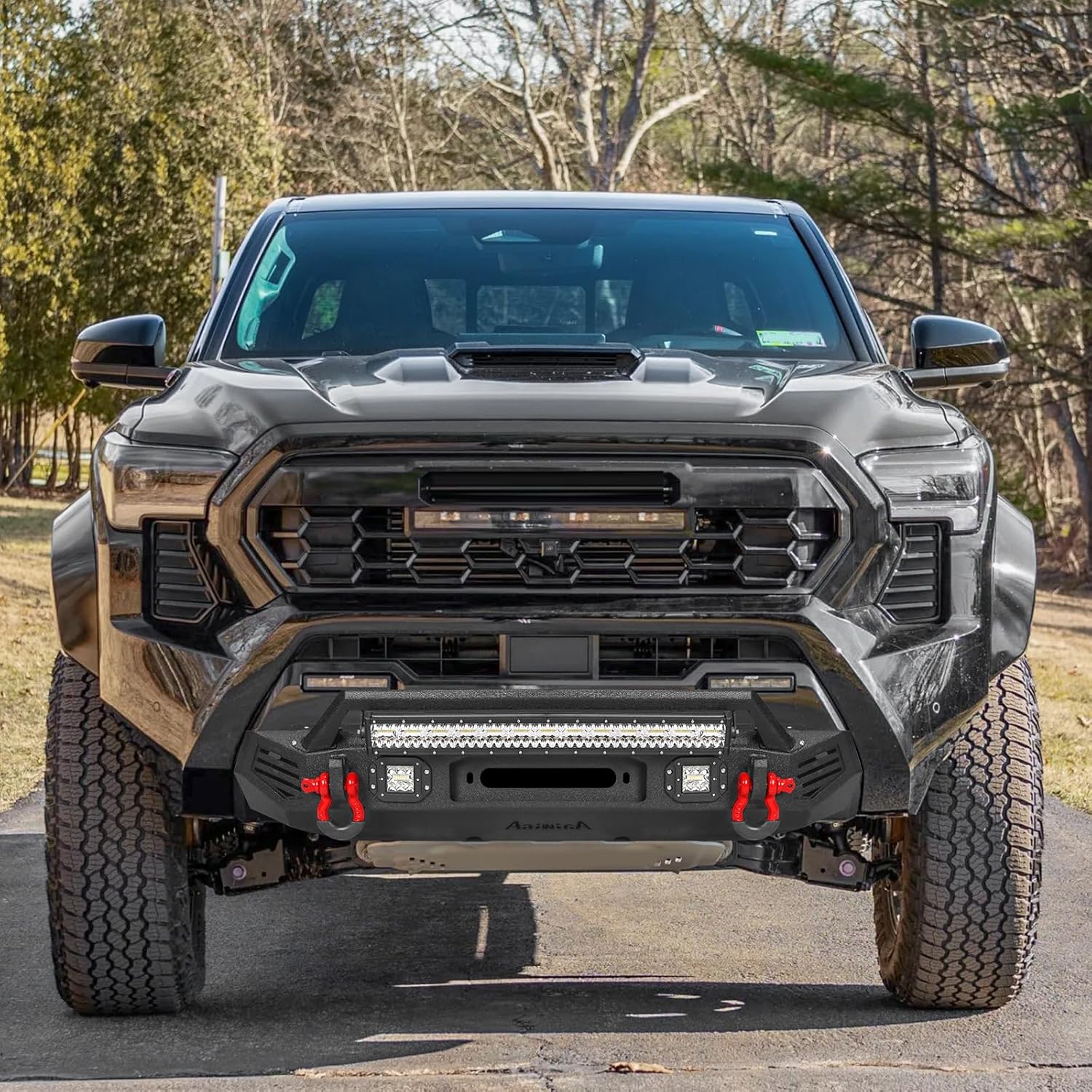 Tacoma Steel Front Bumperr Compatible with 2024-2025 4th Gen with LED light & D-ring, New Textured Black & Winch Plate