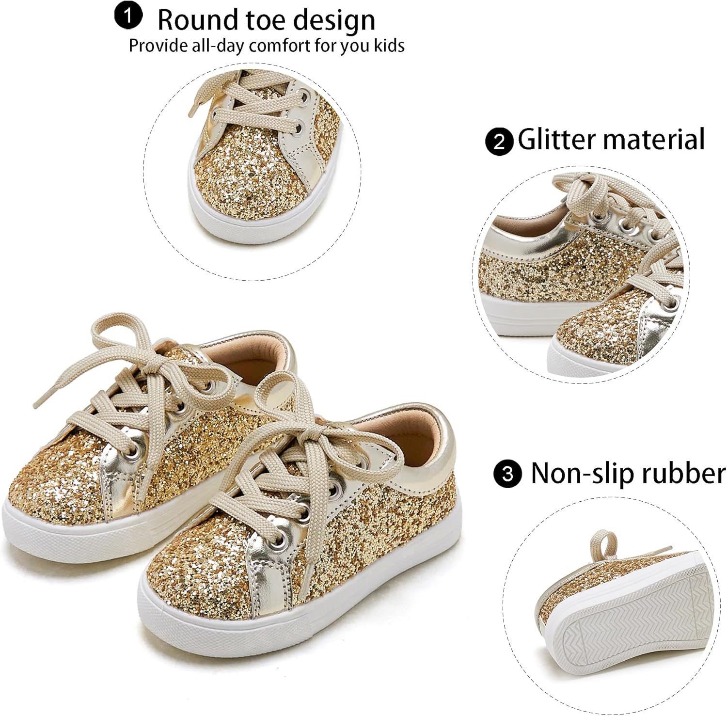 GINFIVE Toddler Girls Sneakers Little Girls Slip On Shoes Glitter Sneakers Toddler - Image 7