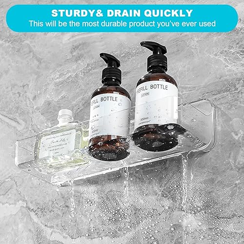 Miniatura 3 de CGBE Paquete de 2 estantes de ducha de acrílico, estante de ducha adhesivo de gran capacidad, estante de baño adhesivo sin perforaciones con