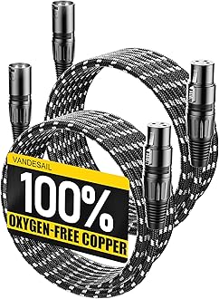 VANDESAIL Microphone Cable XLR Cables 15 Feet 2 Pack X LR Male to Female Balanced Microphone Cord 3 pin, XLR Cable, 15ft Mic Cord, Black & White Nylon Braided for Recording Mixer Amplifie Speaker