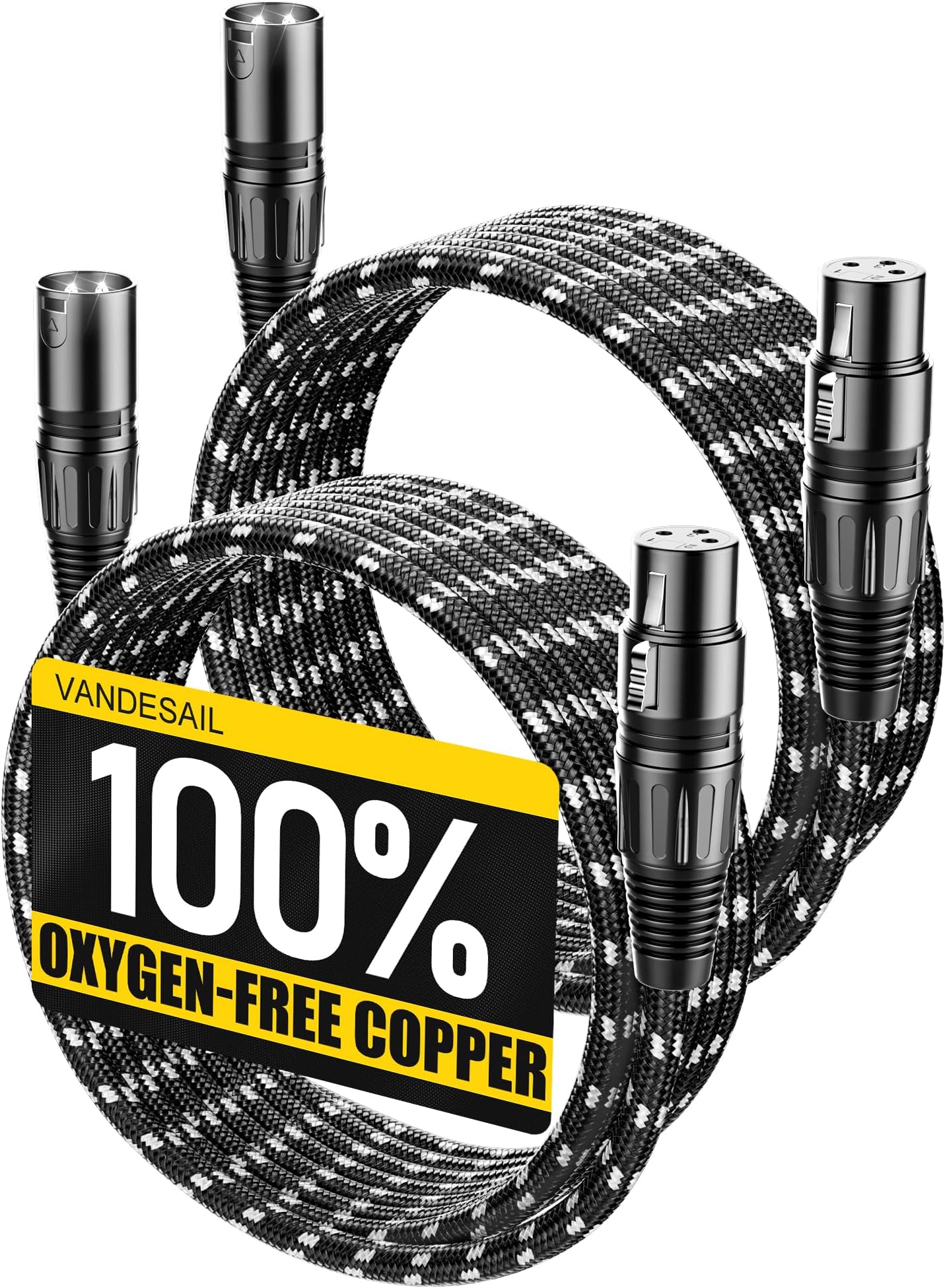 Microphone Cable XLR Cables 15 Feet 2 Pack X LR Male to Female Balanced Microphone Cord 3 pin, XLR Cable, 15ft Mic Cord, Black & White Nylon Braided for Recording Mixer Amplifie Speaker