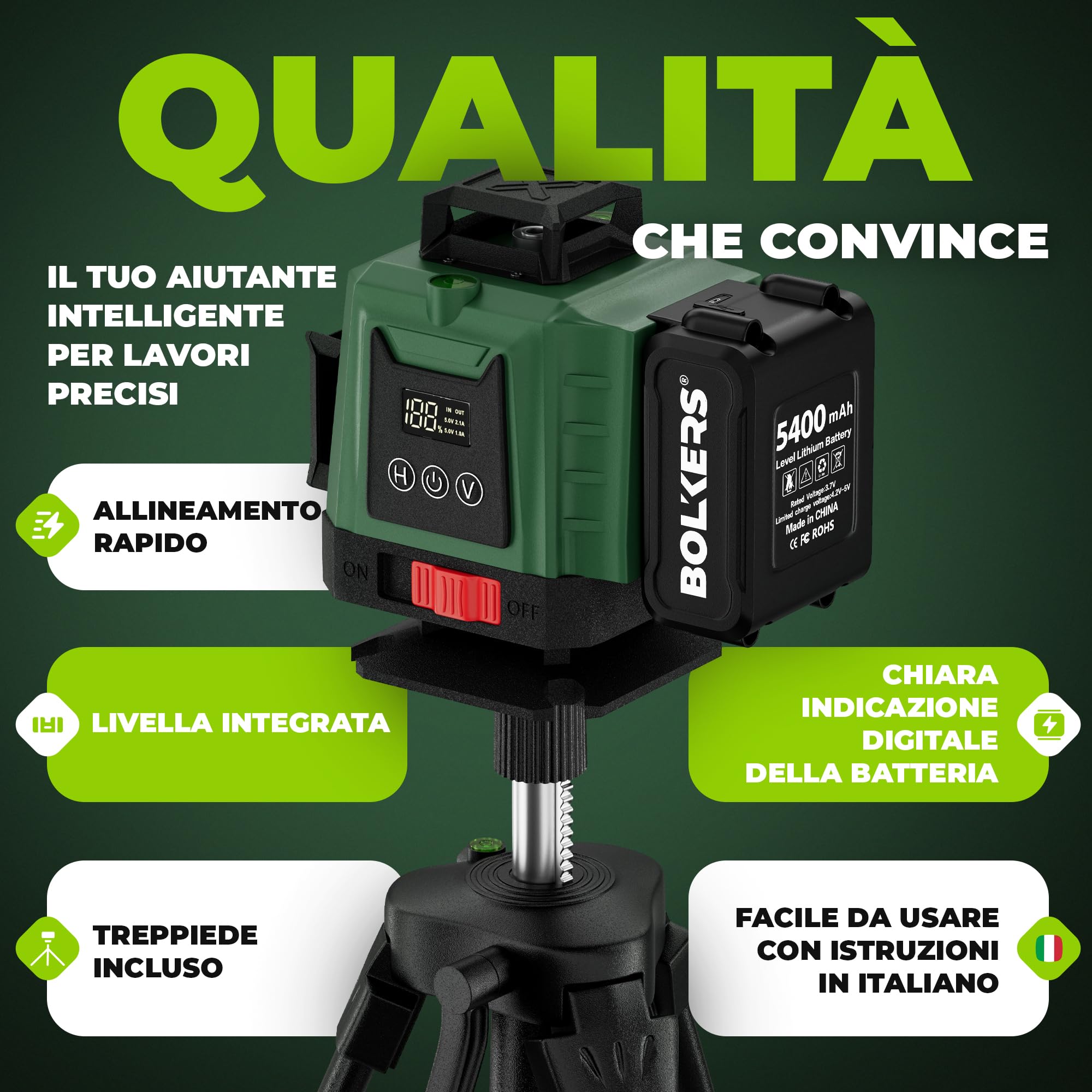 ProLaser 4x360° Livella Laser a Croce con Treppiede - Laser Verde Autolivellante, Livella Laser Edilizia, 16 Linee, 2 Batterie, Custodia & Accessori per Piastrelle, Pareti & Installazione