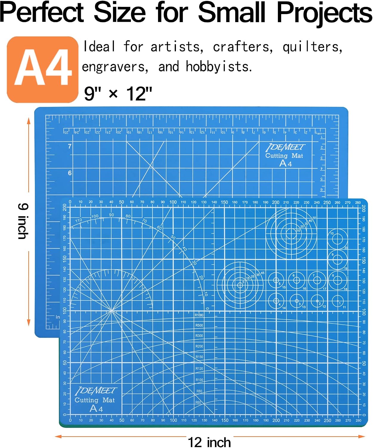 Density-upgraded 9"x12" Self Healing Cutting Mat,  Rotary Sewing Mat for Crafts, 5-Ply Blade Table Protector Cut Board for Fabric Leather Cutting Quilting Modeling Hobby Project, A4, Blue thumbnail