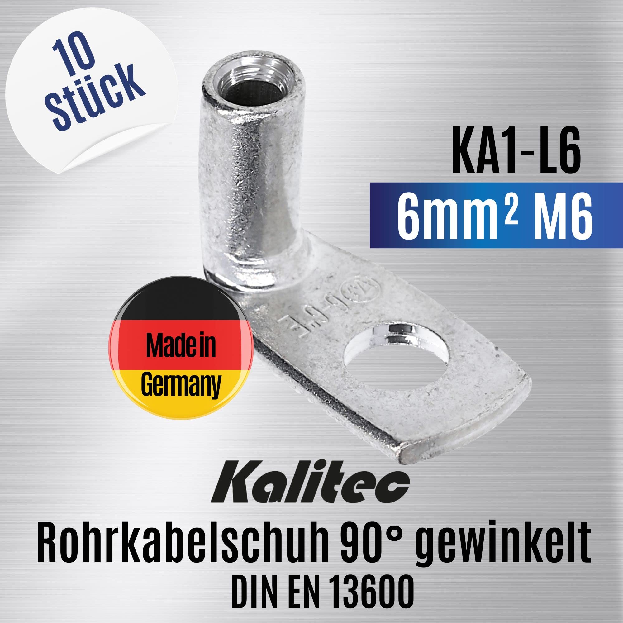 Cosses Tubulaires Coudées 6mm² M6 - Lot De 10 - Kalitec - Fabriqué En Allemagne