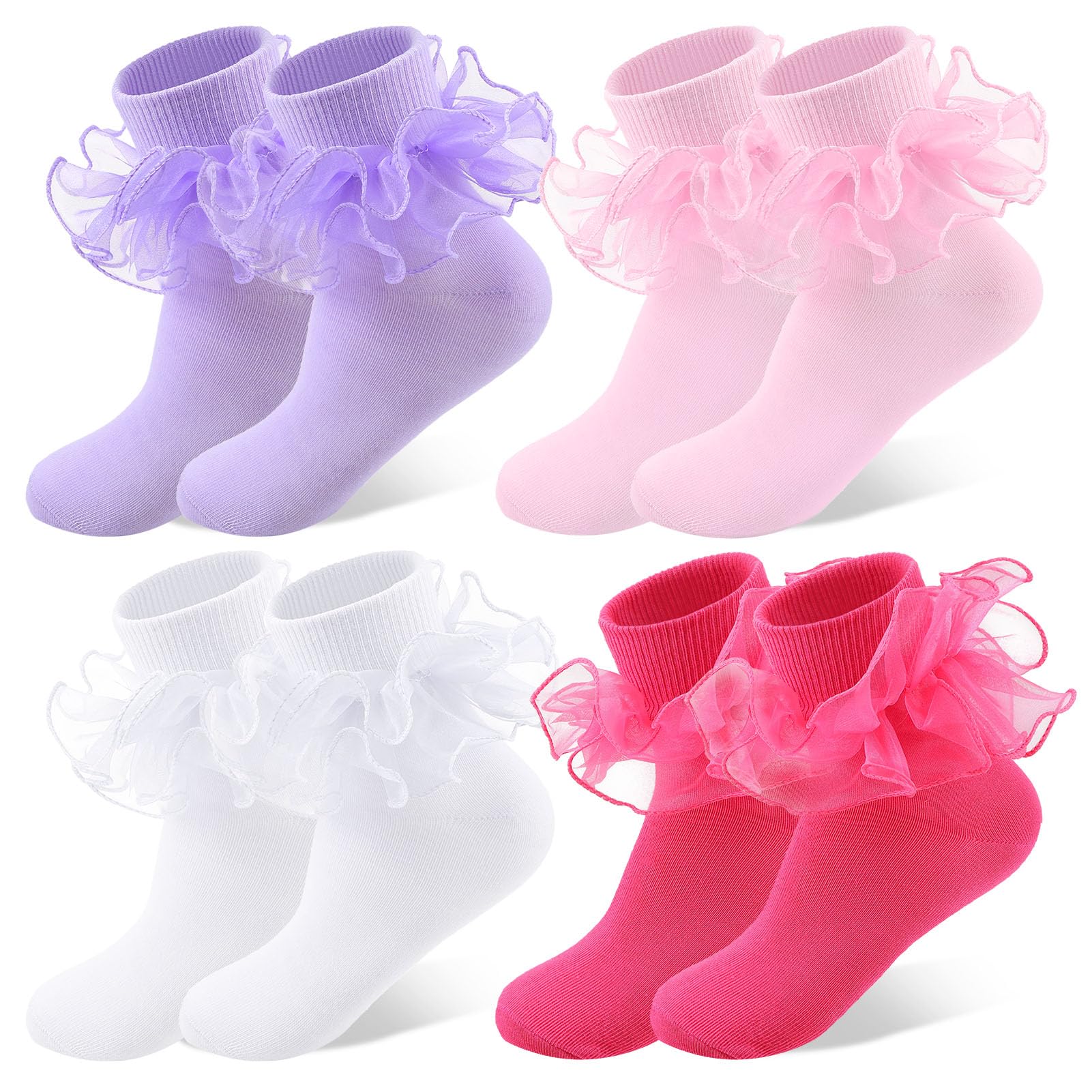 Jspupifip Girls Big Ruffle Socks Soft Cute Classic Toddler