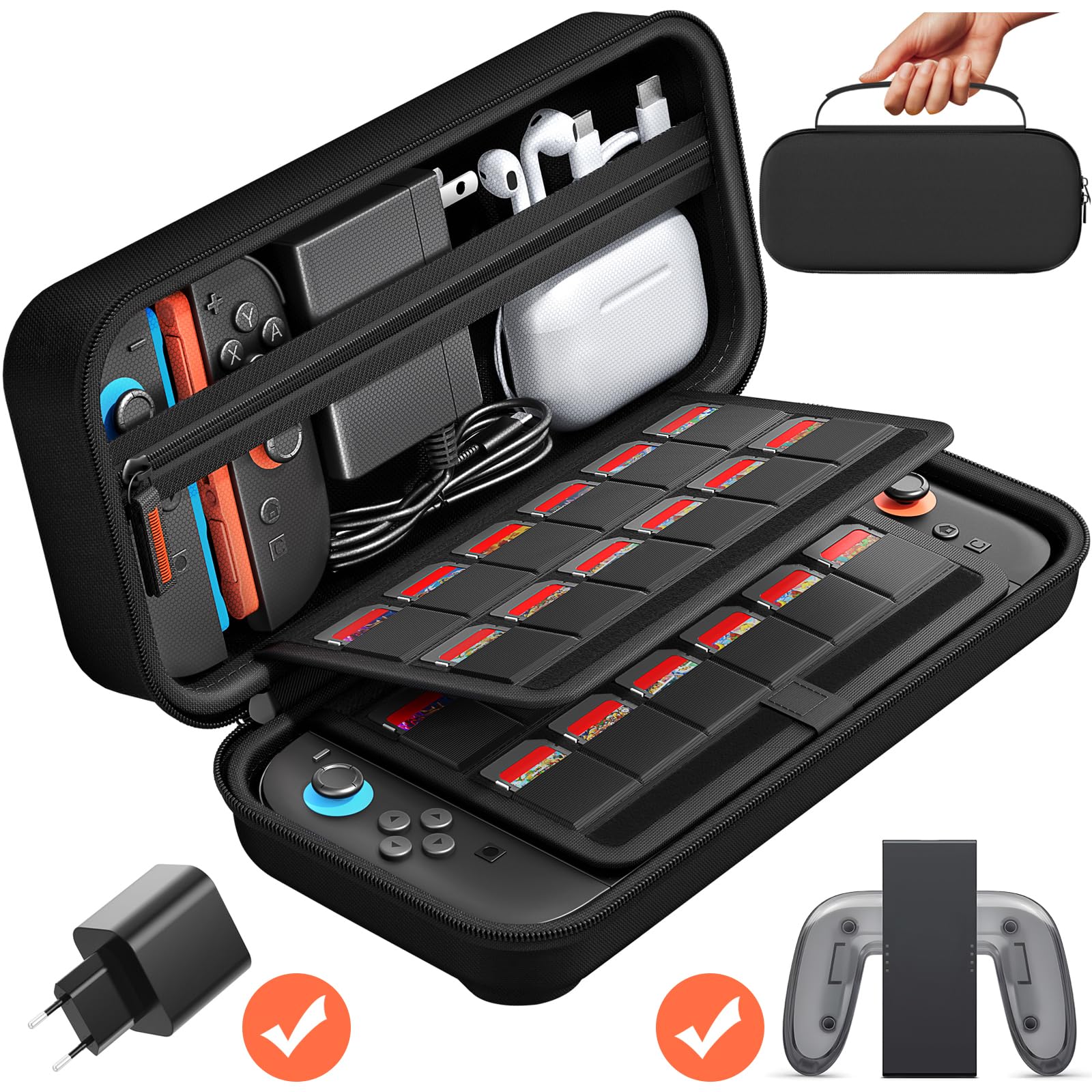 daydayup Tasche Kompatibel mit Nintendo Switch 2-Konsole, Harte Tragetasche Hülle Case für die Nintendo Switch 2, Schutzhülle mit Aufbewahrung für 20 Spiele, Konsole & Zubehör - Schwarz