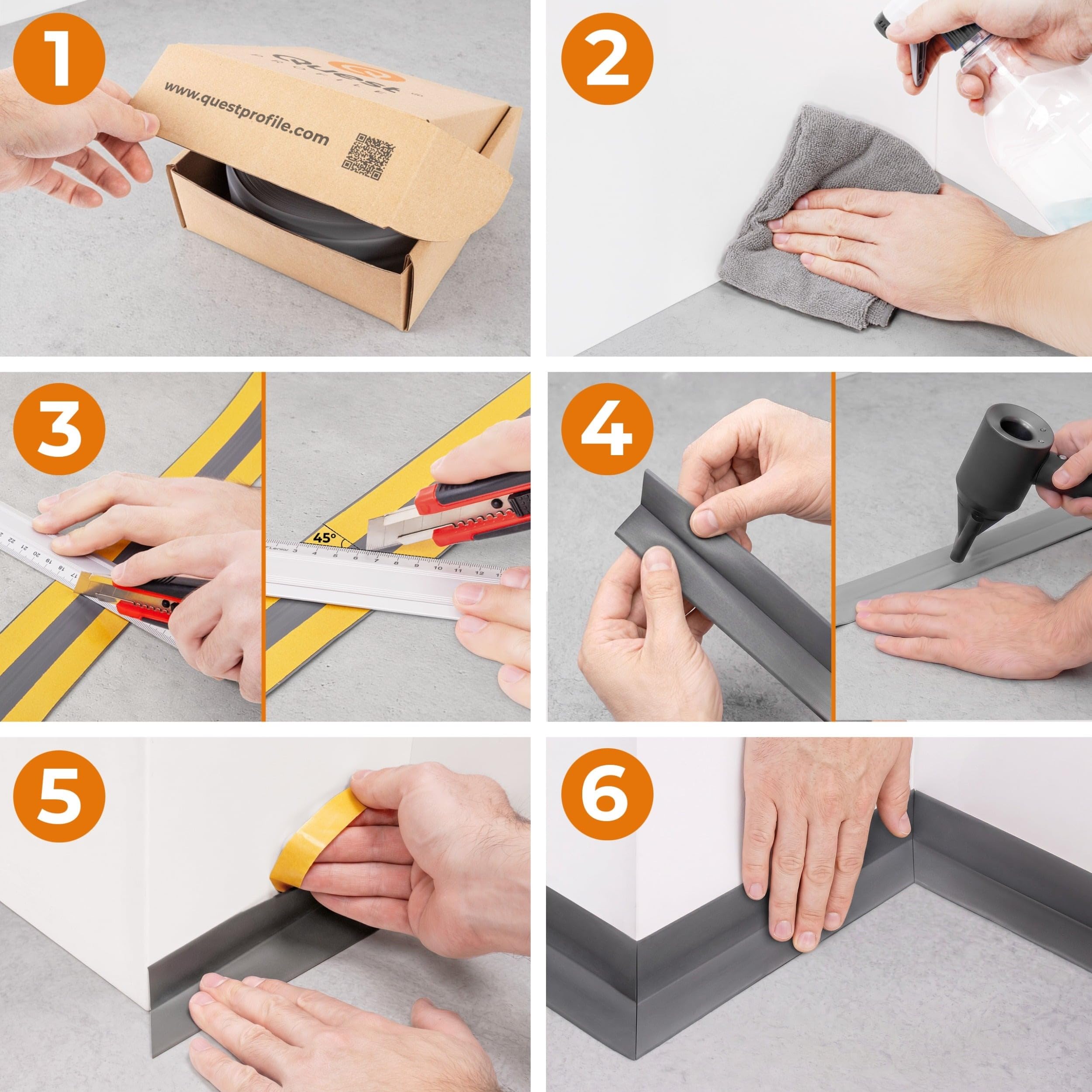 Quest Listwa przypodłogowa samoprzylepna PVC 50x20 mm – beżowy, 15 m | Miękki cokół podłogowy elastyczny, wykończenie styku ściany z podłogą, do domu i biura, montaż bez wiercenia, łatwe cięcie