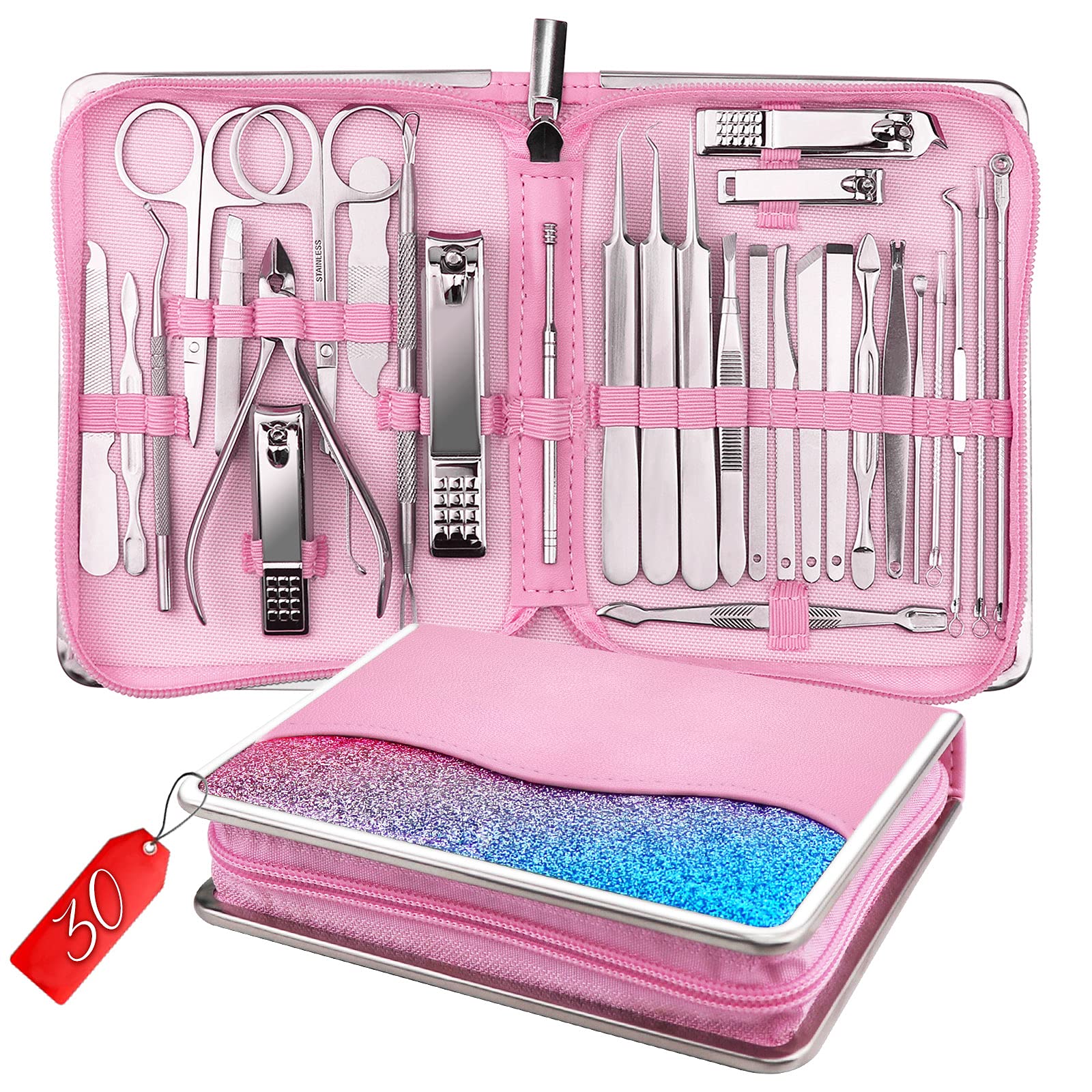 GEMAX Nail Clippers, 30 in 1 Professional Nail Kit, Manicure Set for Pedicure and Manicure, Beauty & Personal Care Nail Set with Everything Professional Nail Clipper Set. (Pink)