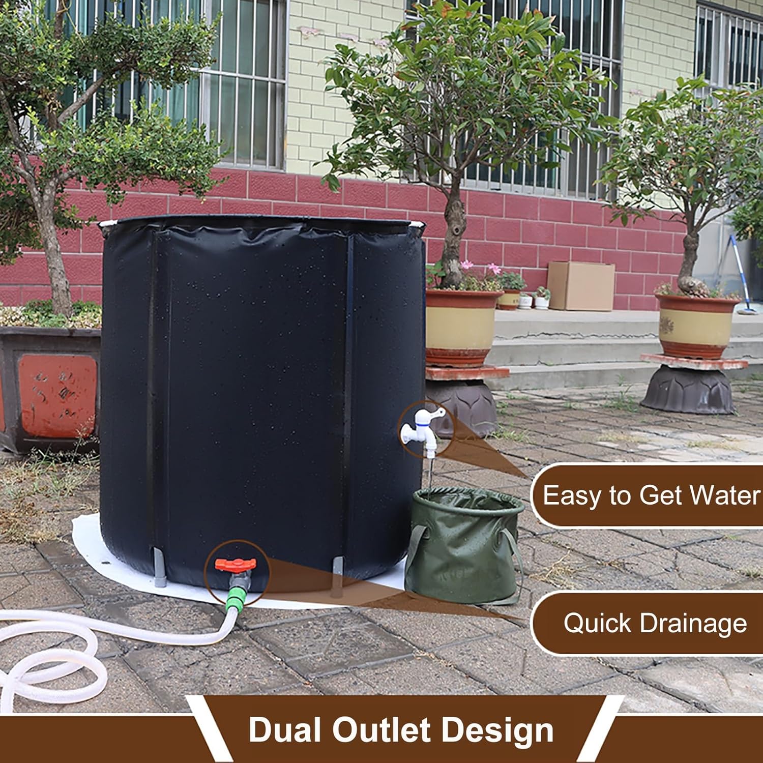 Collapsible Rain Barrel with Spigot - 50x55cm Water Storage Drum, Rain Catcher System with Cover for Efficient Rainwater Collection and Eco-Friendly Gardening Solutions