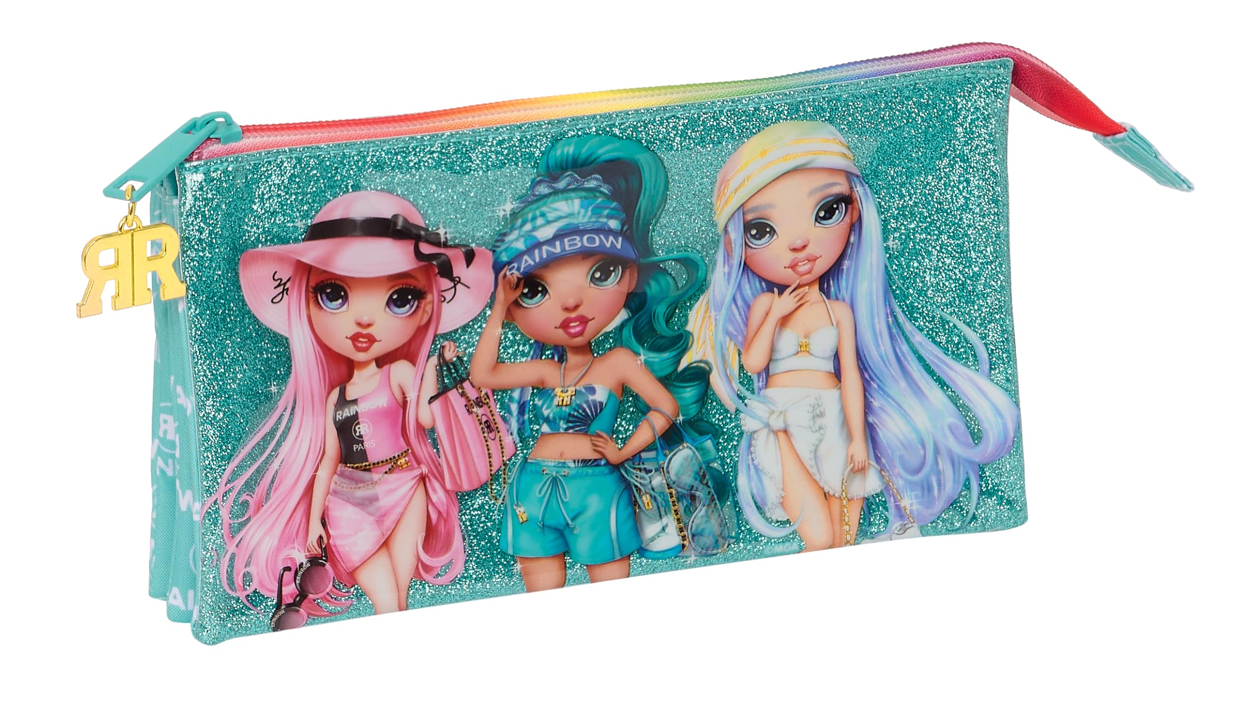 Safta Rainbow High Paradise - Portatodo Triple, Estuche Infantil, Estuche Niño, Ideal para Niños en Edad Escolar, Cómodo y Versátil, Calidad y Resistencia, 22x3x12 cm, Color Azul Turquesa