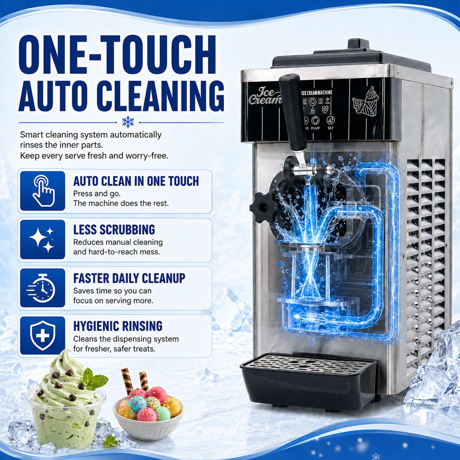 Máquina De Helado Suave, Máquina Eléctrica para Hacer Helado Suave, Máquina De Sobremesa De Un Solo Sabor, Enfriamiento Rápido, Cuerpo De Acero Inoxidable, Salida De 4-6 L,Tolva De 2,5 L