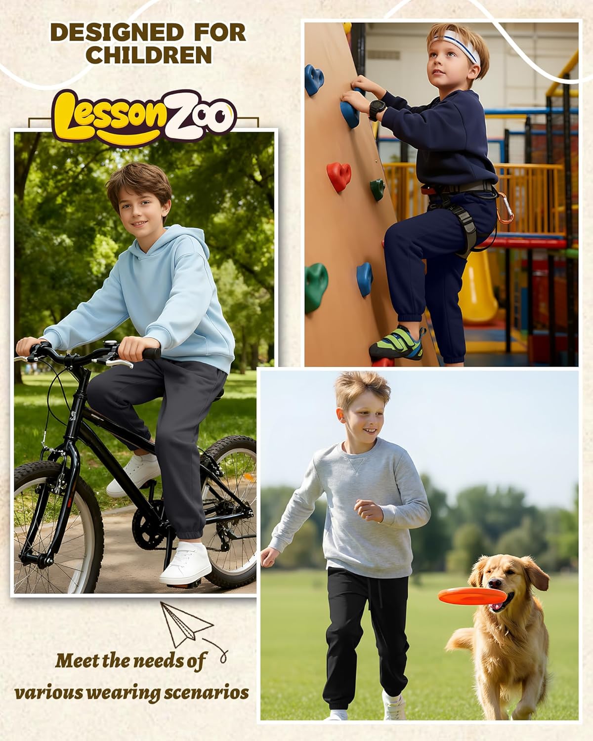 4 Pack Boys Joggers Athletic Drawstring Sweatpants Kids Relaxed Fit Soft Sweat Pants Size 5-14 Years with Pockets - Image 2