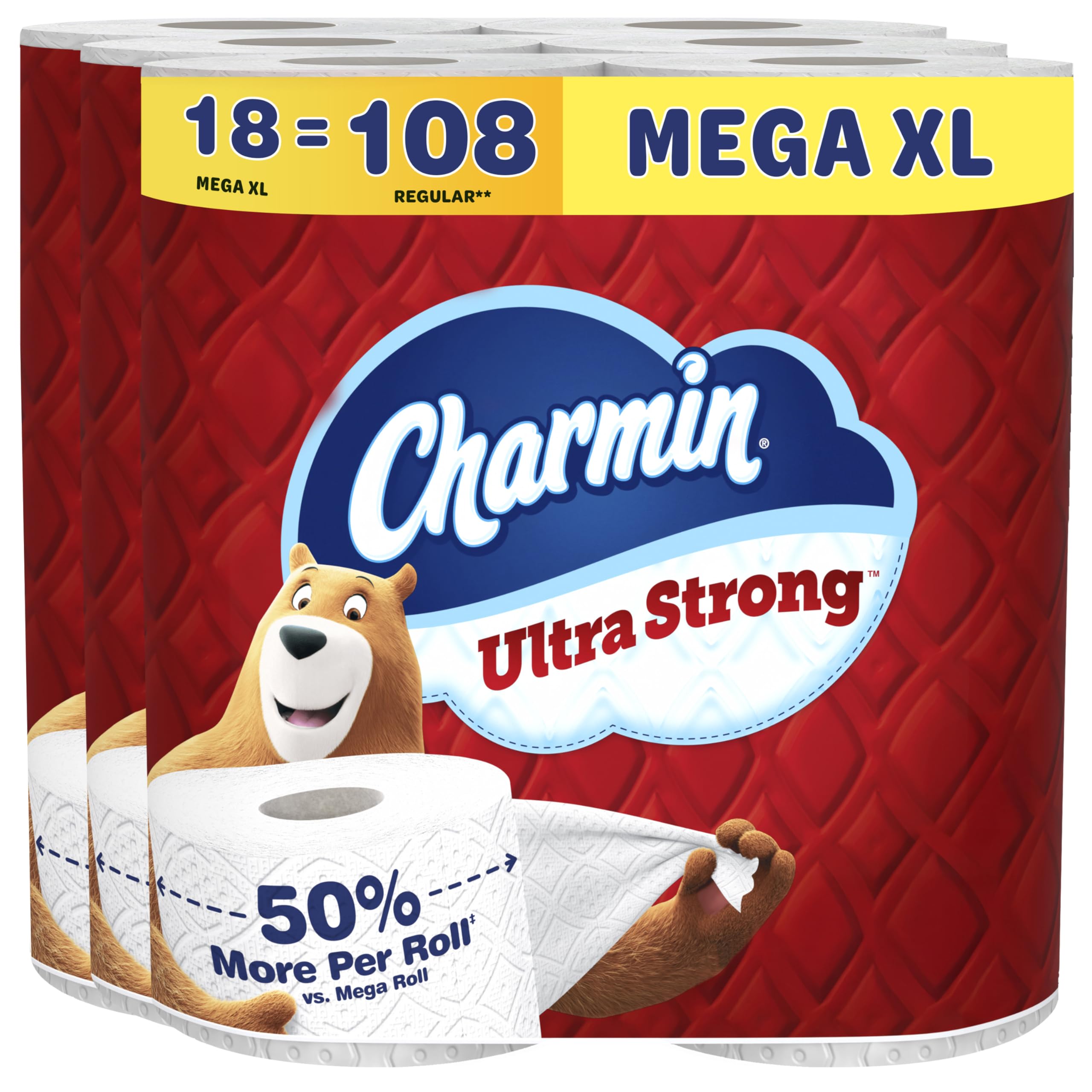 Ultra Strong Toilet Paper, 18 Mega XL Rolls = 108 Regular Rolls