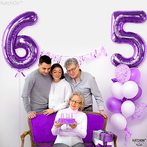 Miniatura 6 de KatchOn, Globo morado gigante del número 65 de 40 pulgadas, globo de 65 años, decoración de cumpleaños 65, fiesta de cumpleaños 65, fiesta de
