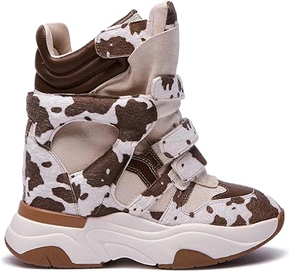 Wedge Sneakers for Women Suede Tennis Shoes Hidden Heel Platform Wedges Round Toe Strappy High Top Sneakers Comfy Casual Walking Shoes