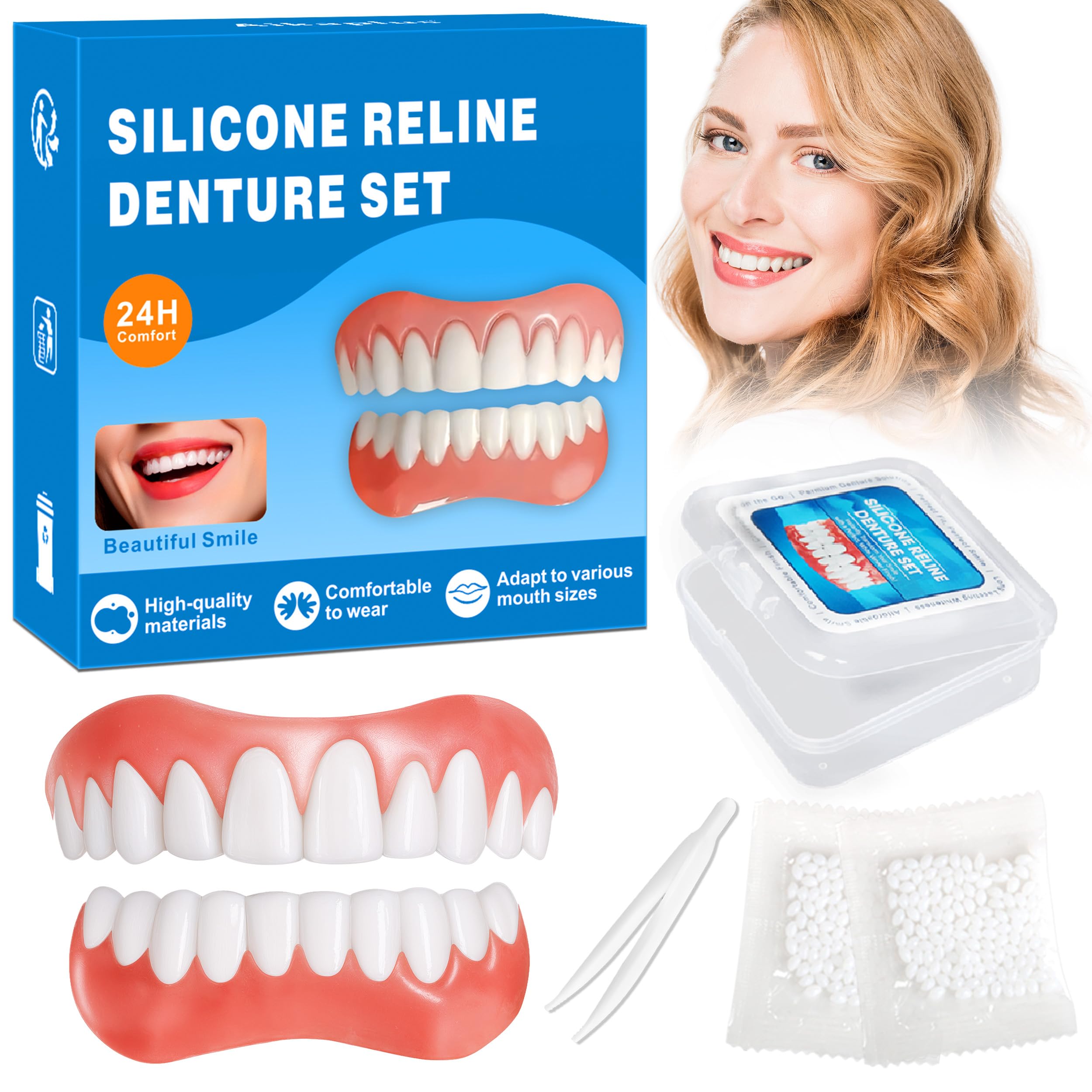 Photo 1 of Mecete Dentures Kit - Moldable False Teeth Upper & Lower Set (Blue)