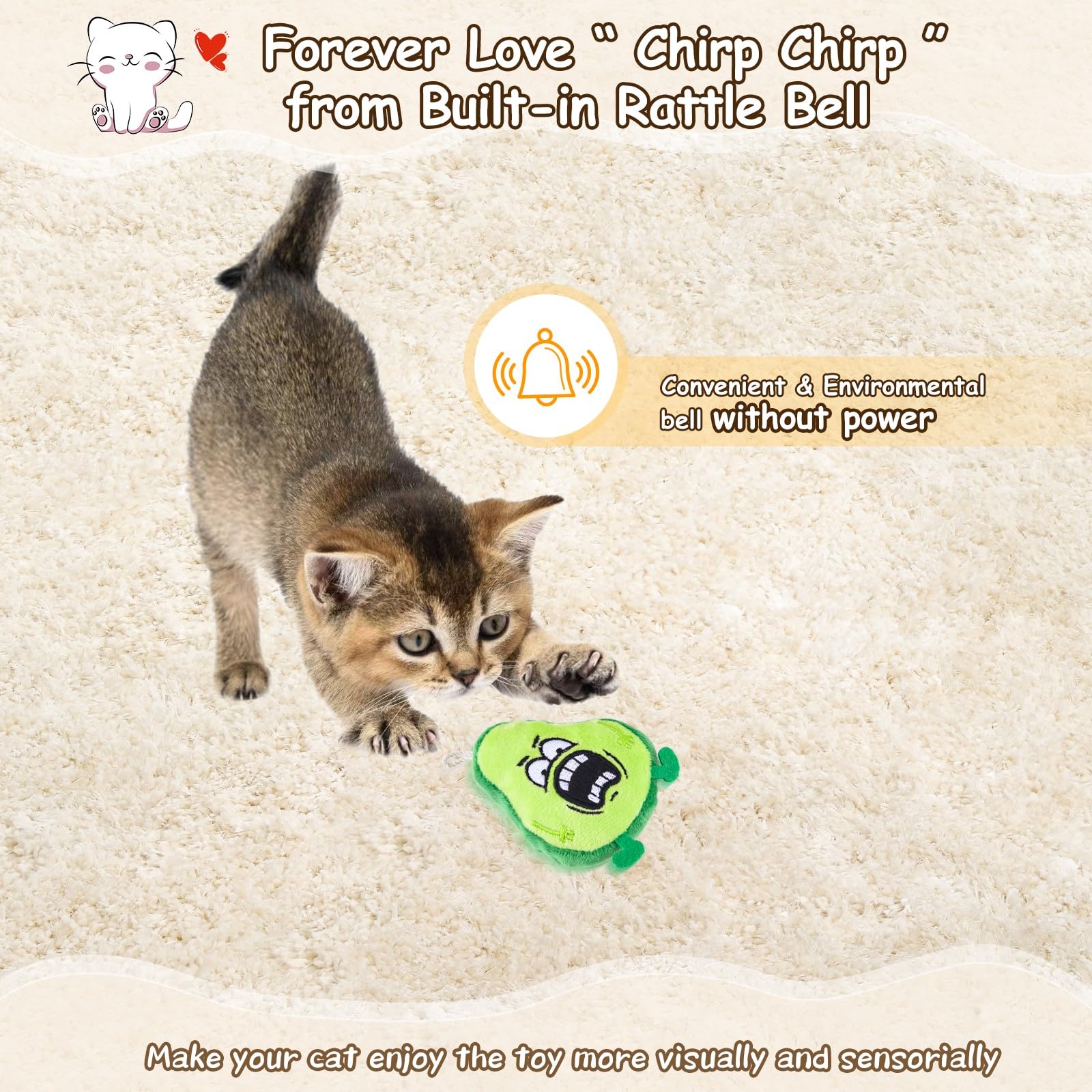 ORSDA Cat Toys, Cat Wand Toy for Indoor Cats, Replacement Cat Teaser Toys, Interative Cat Toy for Cats with Bell, Cat Feather Toy for Cats to Chase and Exercise(Green)