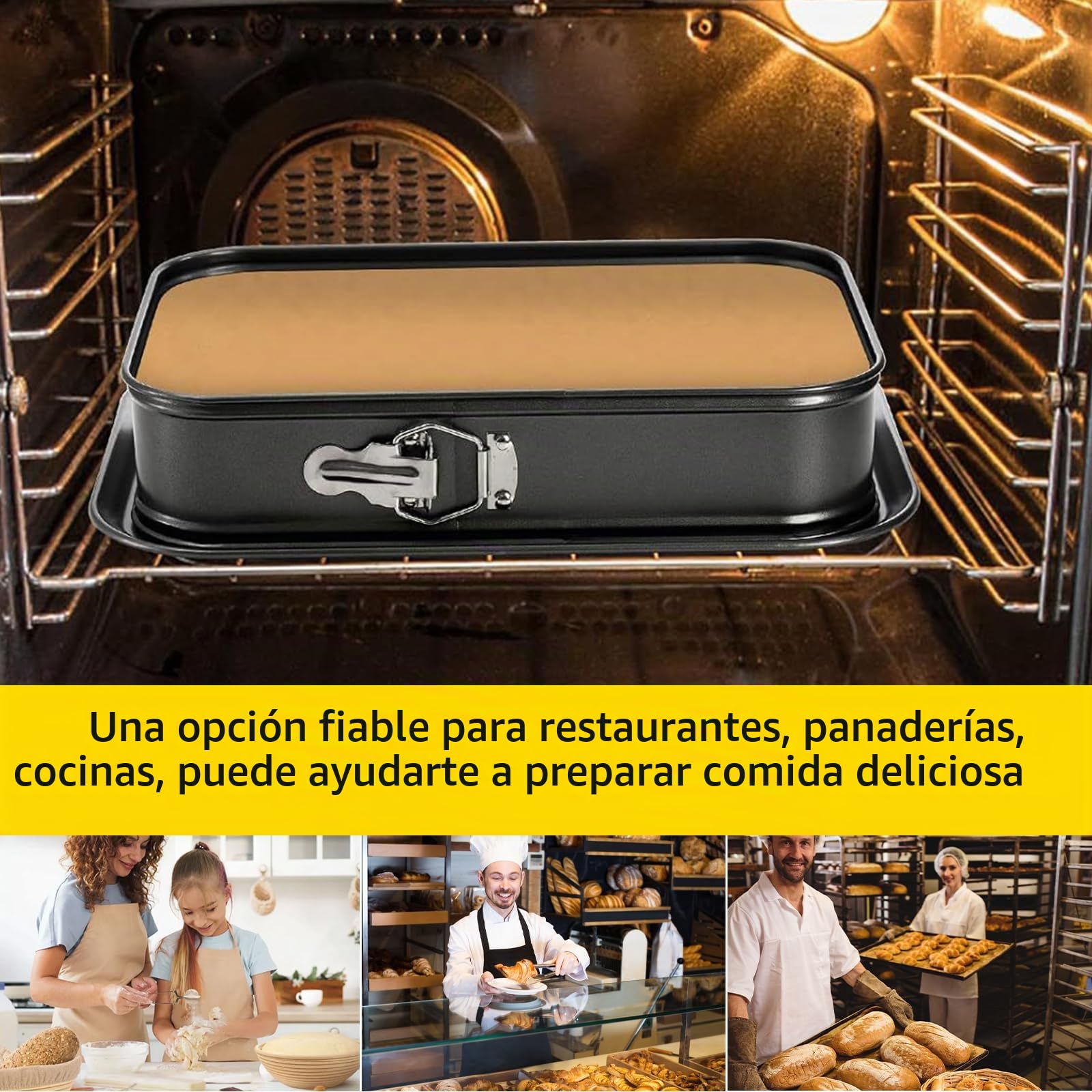 GAESHOW Molde Desmontable Rectangular 33x23cm, con Bisagra Acero al Carbono | Antiadherente, Molde Tarta Desmontable con Fondo Antigoteo, para Hornear, Tartas y Tiramisú