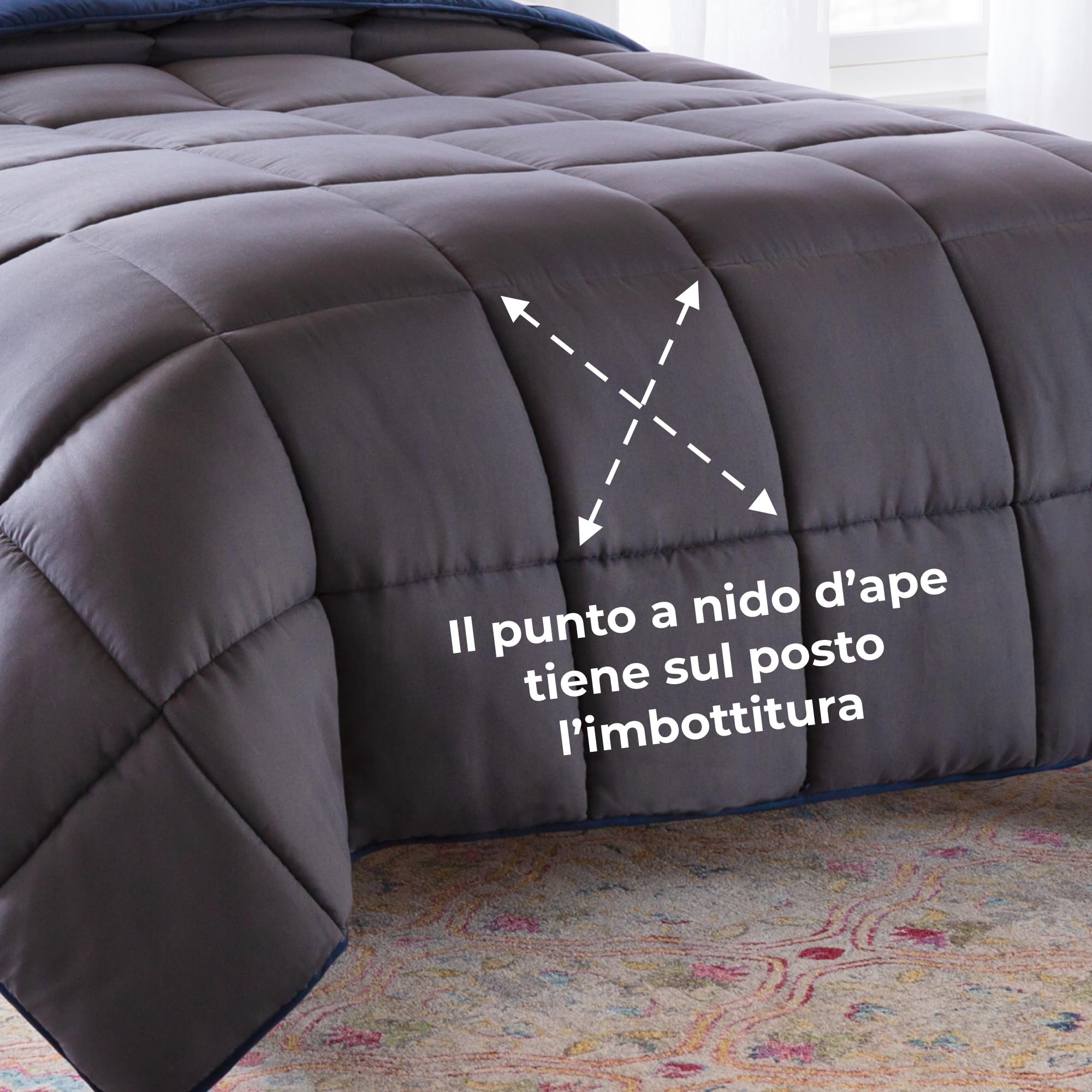Linenspa Trapunta in Microfibra – Piumino 4 Stagioni – ultra morbido – Piumone Matrimoniale (220 x 240 cm) – Blu Navy/Grafite