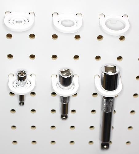 Vista 9 de JSP Manufacturing Soporte de plástico multiusos para herramientas, ganchos de pared para tablero de clavijas, color blanco, resistente, plástico