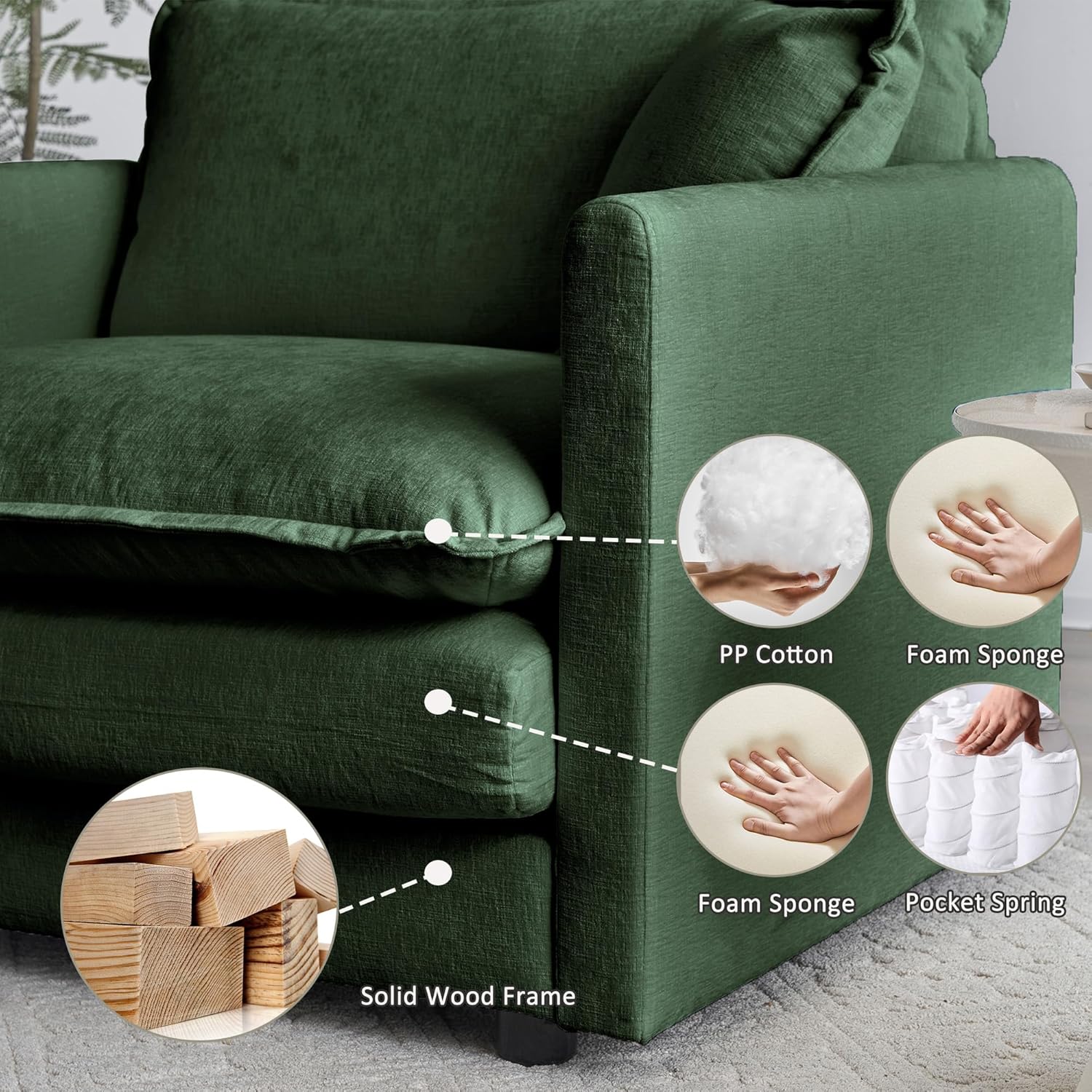 Tmsan 41.4" Chenille Oversized Accent Chair, Comfy Single Sofa Cloud Couch Chair Modern Luxury Armchair with Pillow for Living Room Bedroom Apartment Office, Green