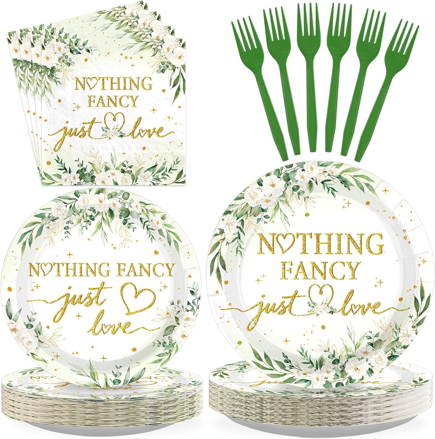 96Pcs Sage Green Party Supplies for Wedding Bridal Shower, Serves 24