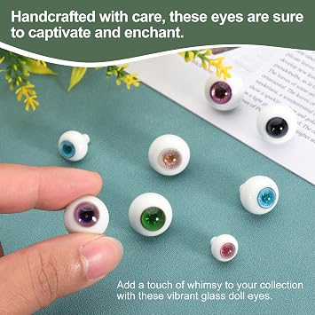 YOKIVE 1 Pair 12mm Eyeballs for Crafts, Glass Realistic Round Craft Eyeballs Handmade Fake Doll Eyes, Great for Doll Halloween Party Horror Mask DIY Decorations (Brown)