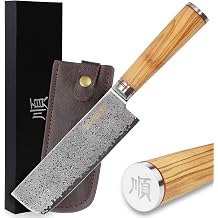 YOUSUNLONG Usuba Vegetable 6.5 inch Nakiri Japanese 67 Layer Damascusr Steel Natural Olive Wood Handle