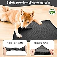 Vista 11 de Tapete de comida para perros y gatos para el piso, tapete para alimentación de perros y agua, bordes elevados para alimentos y gatos, tapete