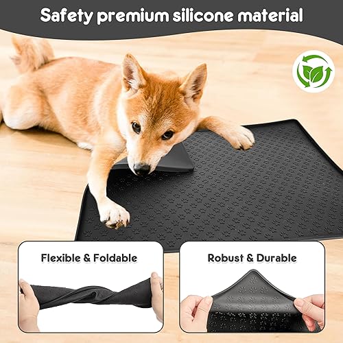 Miniatura 3 de Tapete de comida para perros y gatos, tapete de alimentación para perros y agua, 23.6 x 15.7 pulgadas, tapete de silicona para platos de perros para