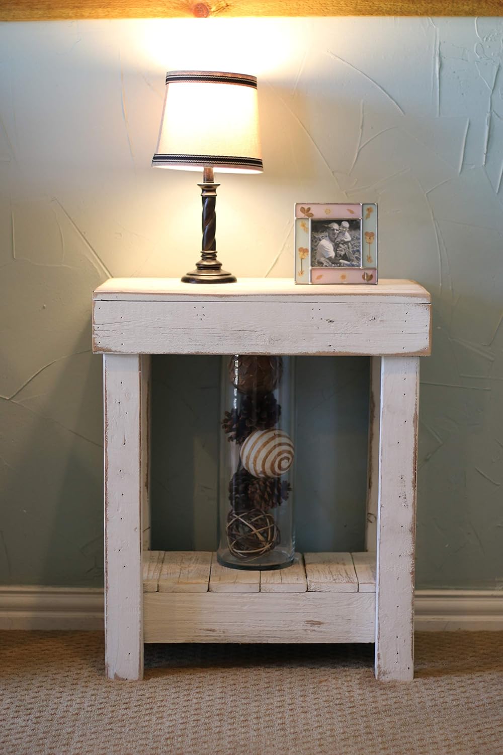 White Rustic End Table Home & Kitchen