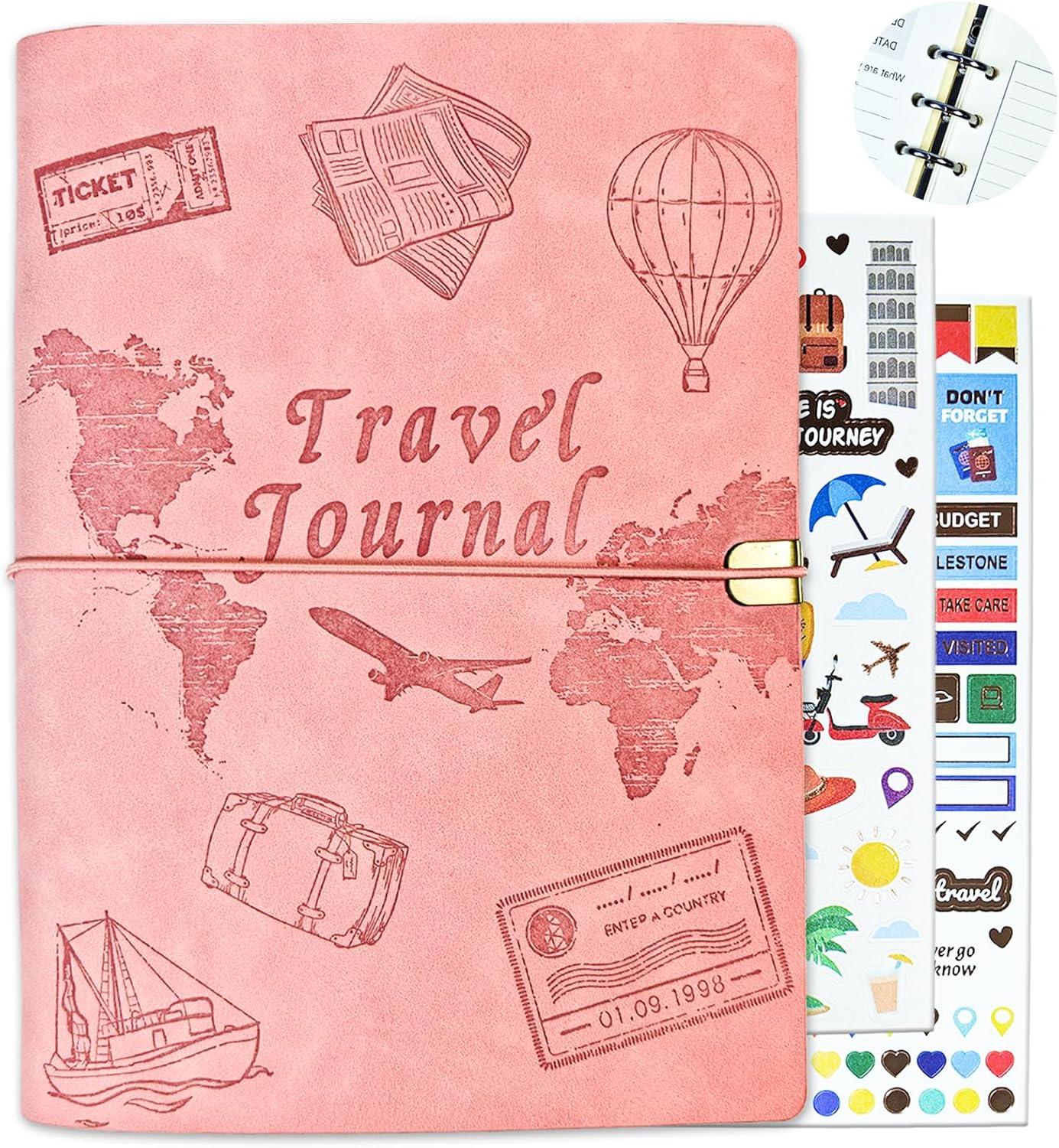 Travel Journal for Women Men and Couples, Leather Travel Notebook with Prompts, Travel Memory Book & Adventure Book (Pink)