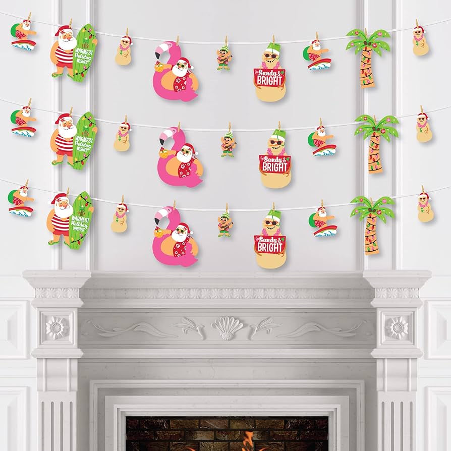 画像追加　新品未使用　good holiday market 太ストライプ Amazon.com: Big Dot of Happiness Tropical Christmas - Beach