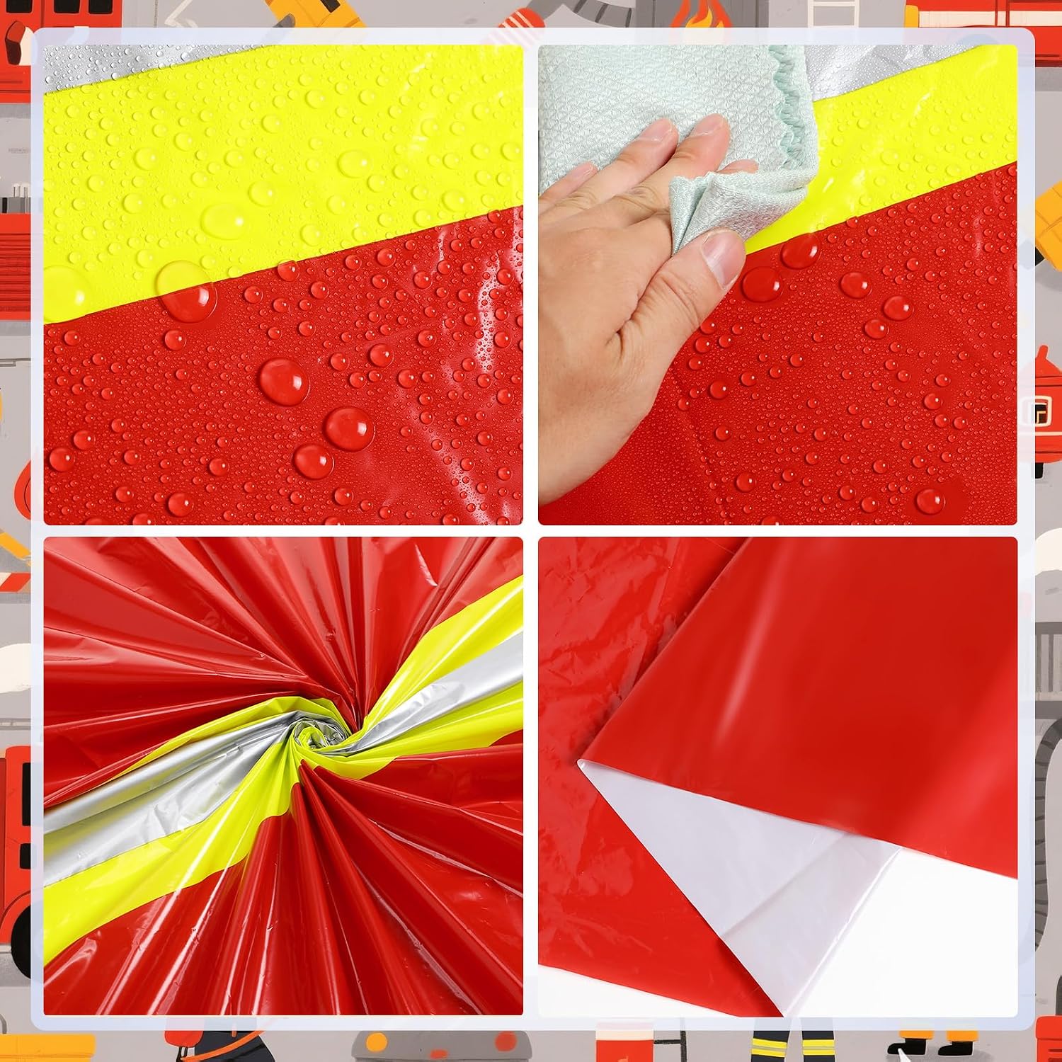 Oudain 3 Pcs Fire Fighting Tablecloth 54"x108" Table Runner Cover Disposable Plastic Rectangle Tablecloths for Firefighter Construction Road Racing Track Car Birthday Party Decoration Supplies(Red)