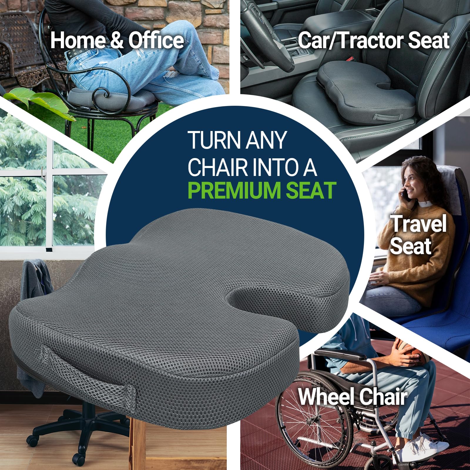 Season Guard Cojín de gel para asiento de oficina, cojín de espuma viscoelástica de gel antideslizante, para el dolor de coxis, para silla de escritorio, asiento de coche, alivio del dolor de espalda