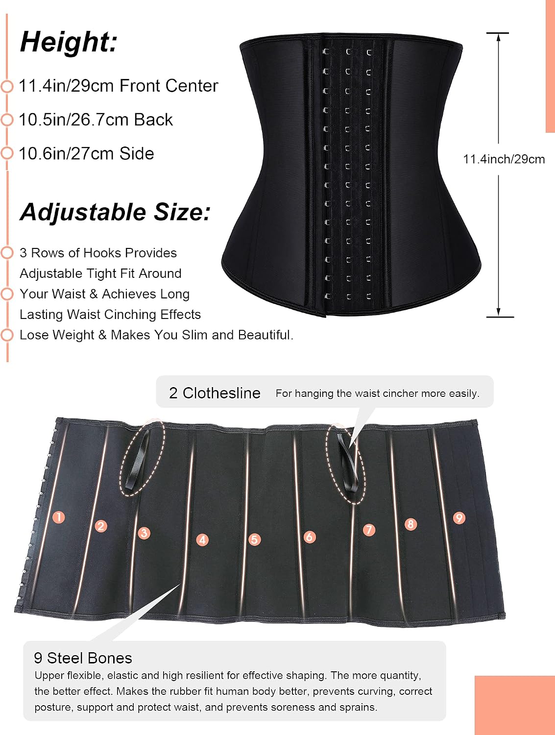 FeelinGirl Waist Trainer for Women Tummy Control Workout Slimming Body Shaper Black - Image 4