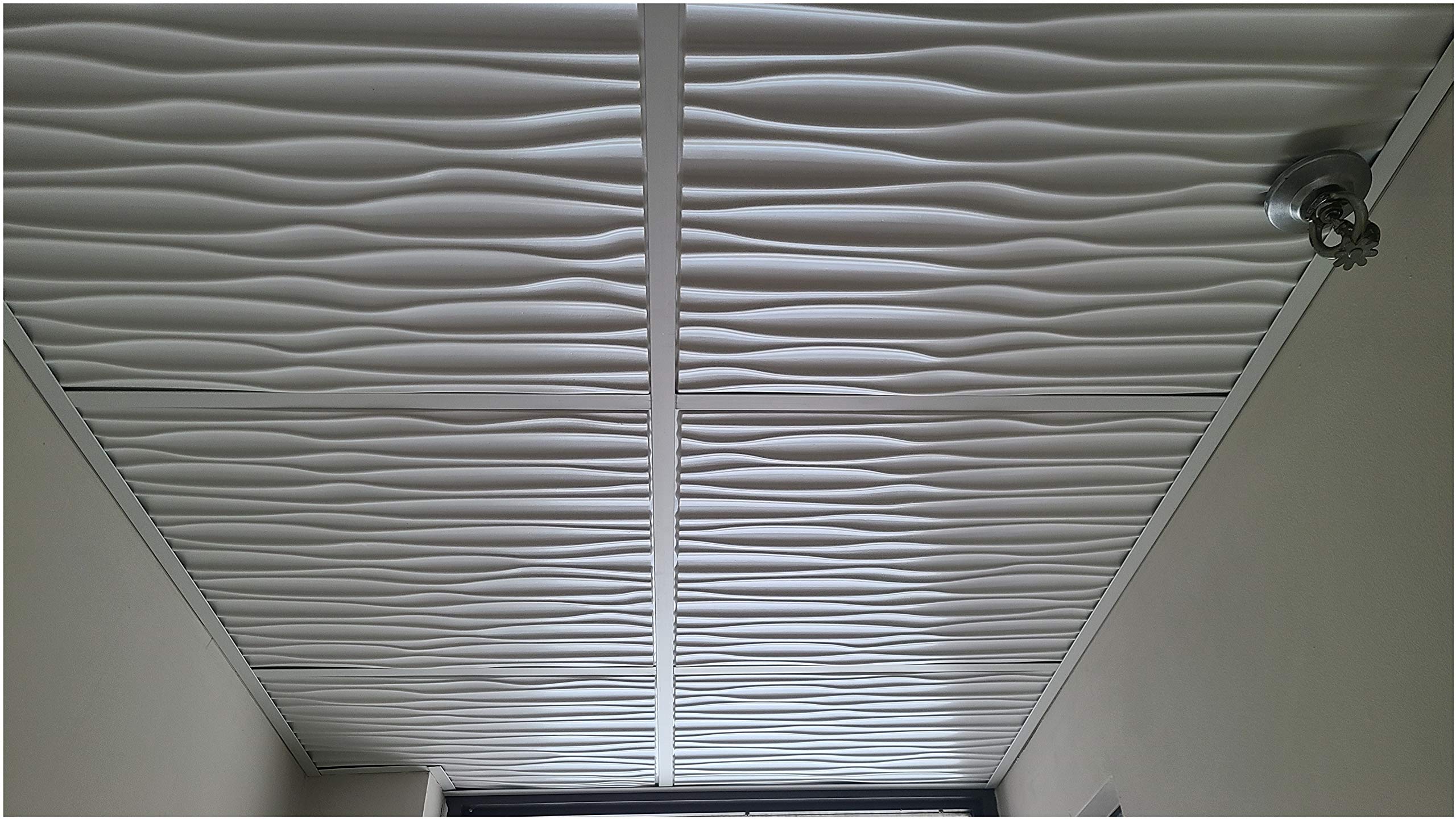 Decorative Ceiling Tile in White Pearl Color. Box of 10 2'X2' Faux tin Tiles (~ 40 sq.ft) #265WP-10. Easy to Install PVC Panels. Gorgeous Modern Look Ceiling. Great for Glue up/Drop in Installation.