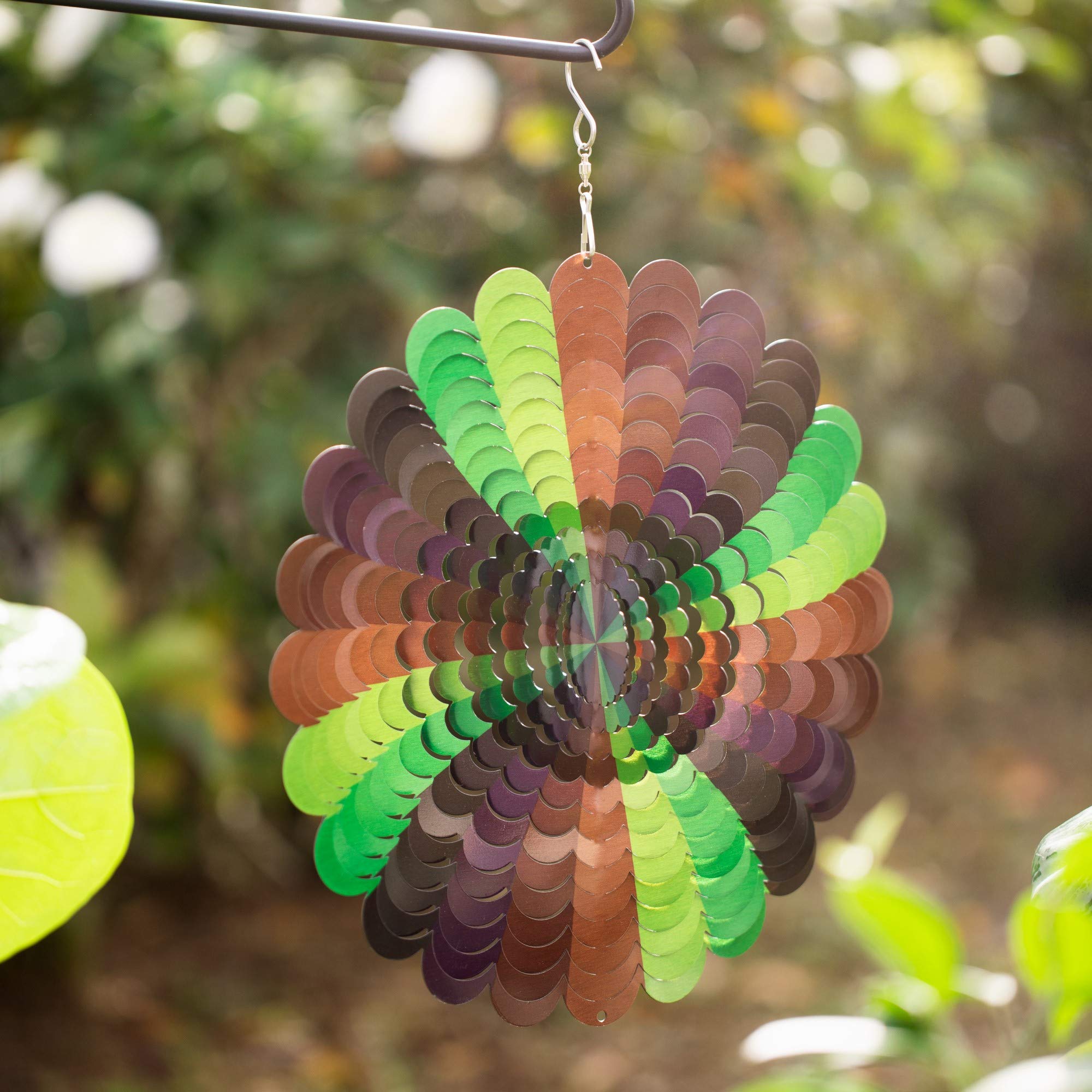 Homarden Metal Garden Wind Spinner 12 X 12 Inch 3d Stainless Steel Outdoor Kinetic Yard Spinner Large Decorative Wind Spinners With S Shaped Hanging Hook Rainbow Yard And Lawn Art